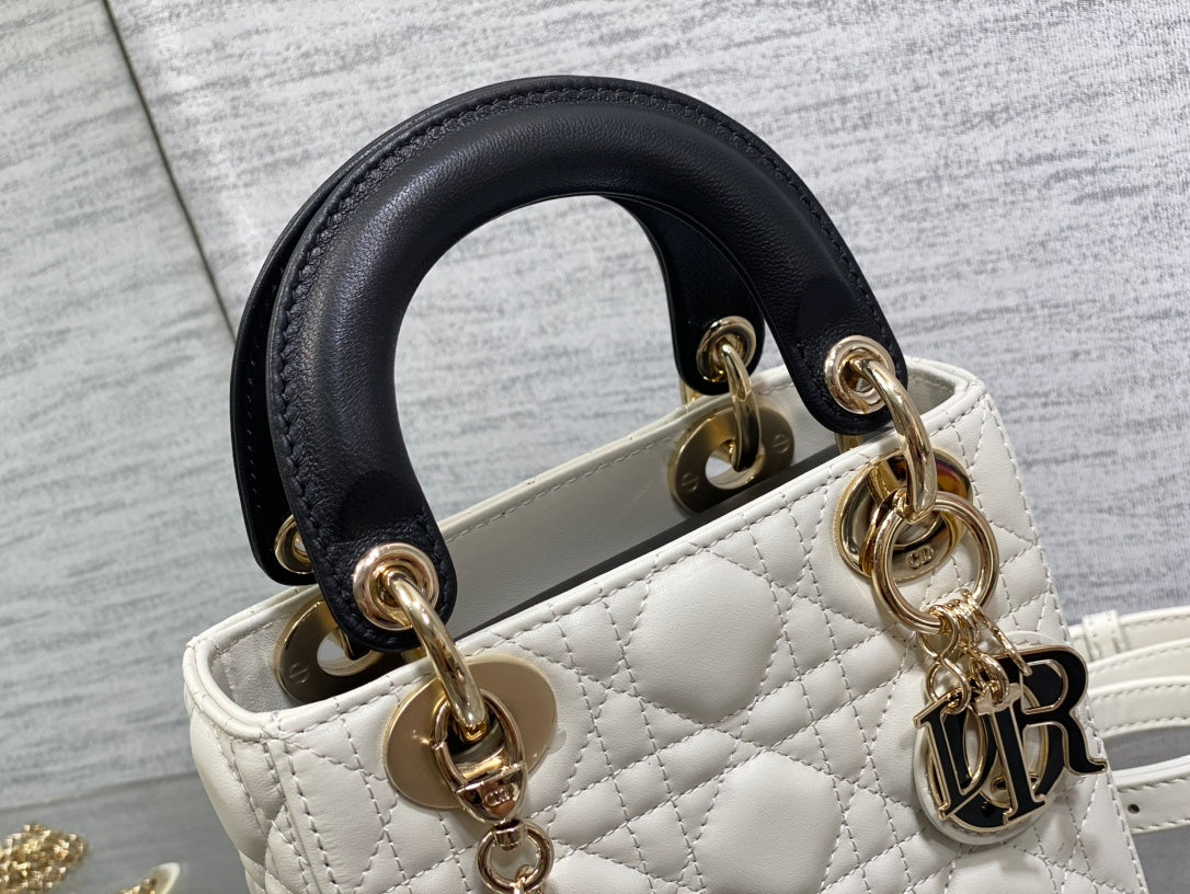 mini lady 17 white black lambskin