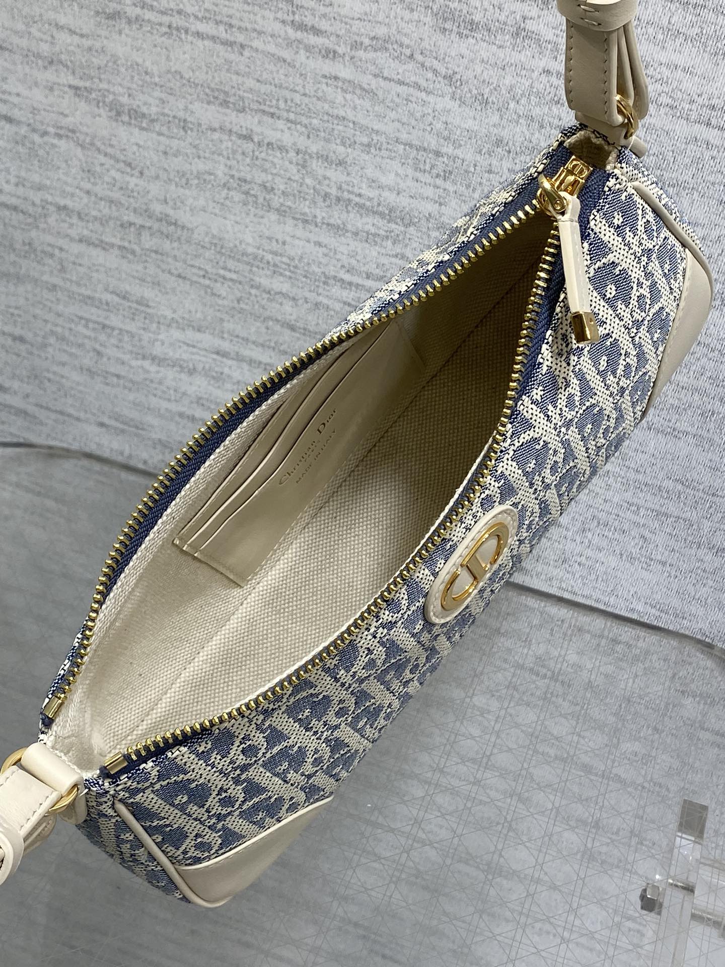 CD Cigale mini bag 26 blue raffia-effect fabric