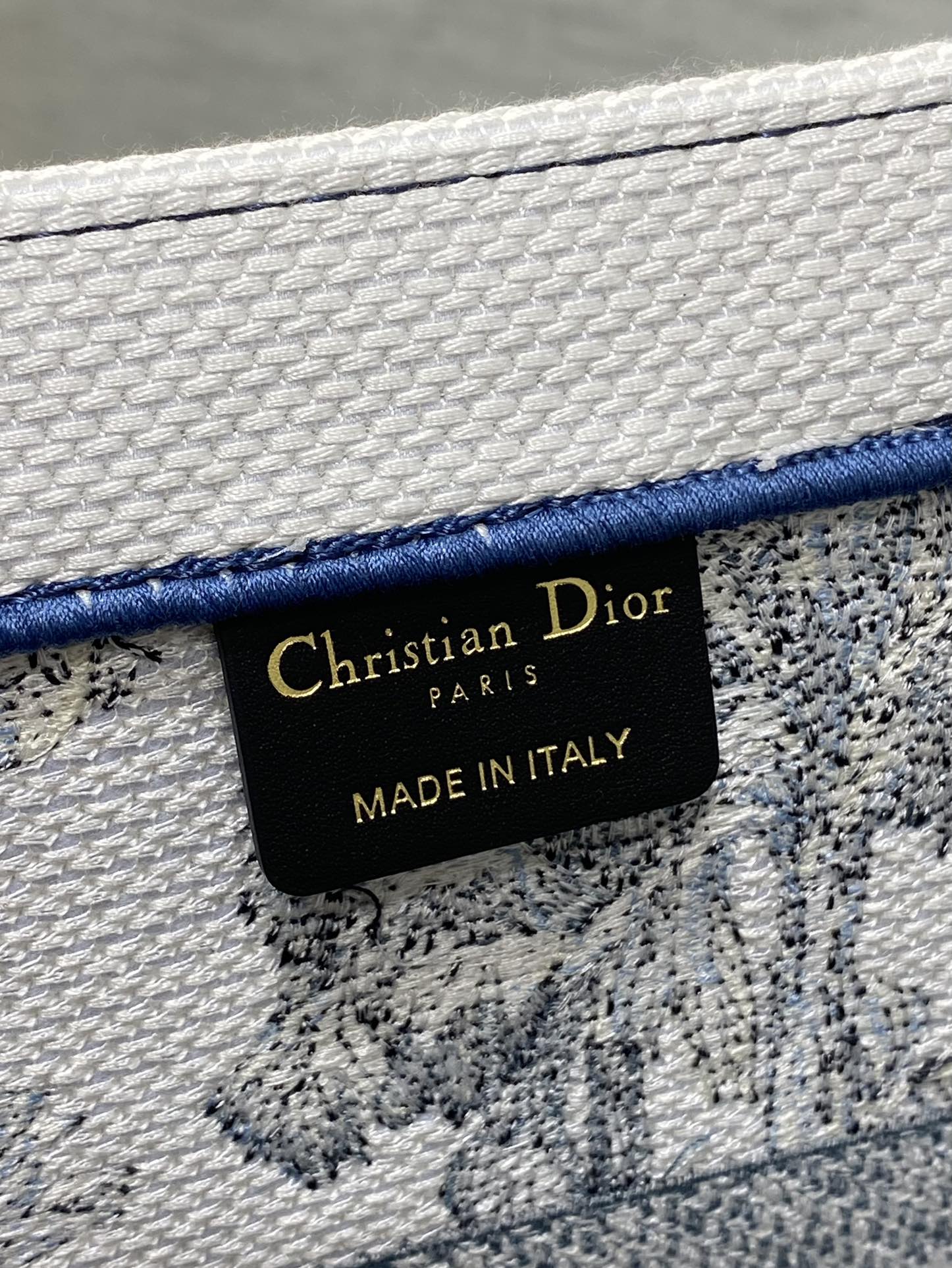 CD Medium Dior Book Tote Tropical Pattern Slate Blue White Cotton