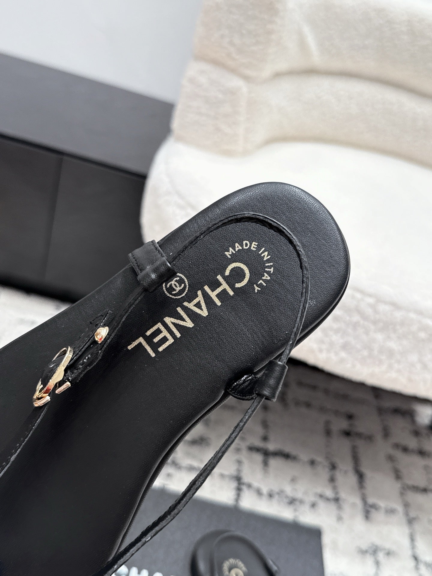 Chanel 26S Thong Sandals In Black Calfskin With Gold Hardware