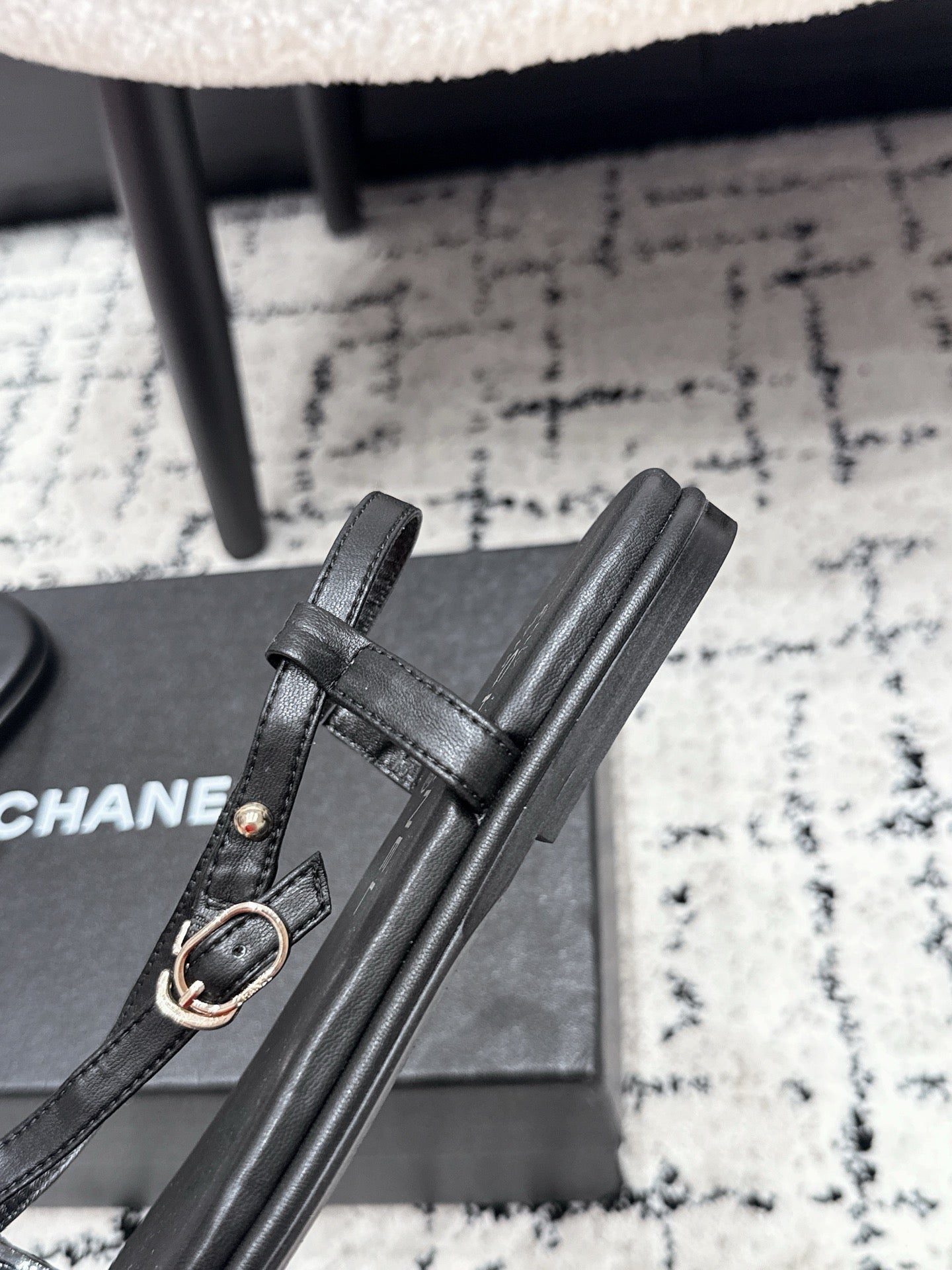 Chanel 26S Thong Sandals In Black Calfskin With Gold Hardware