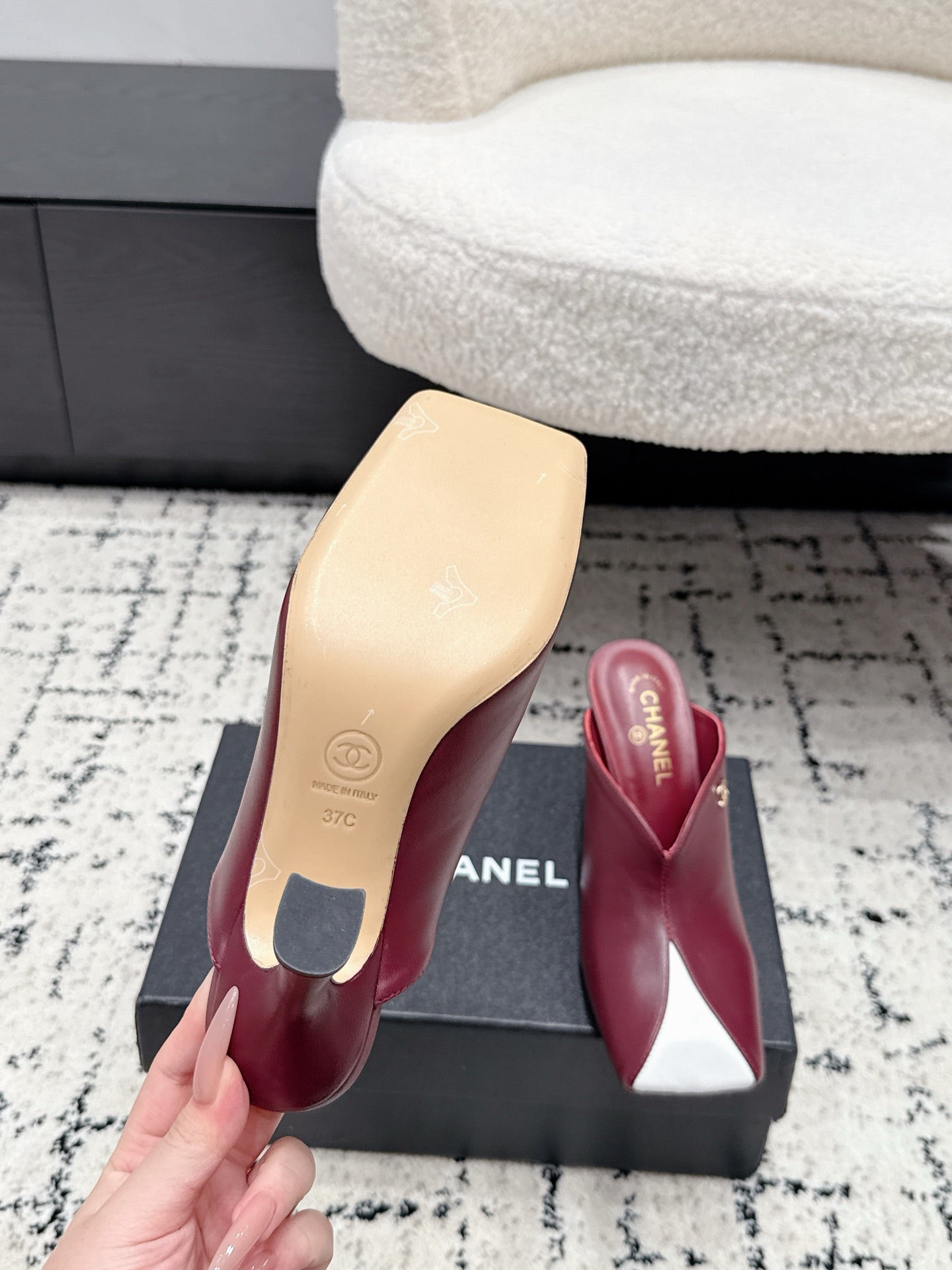 CC 26s Square Toe High Heels 9.5cm Burgundy White Sheepskin 880458