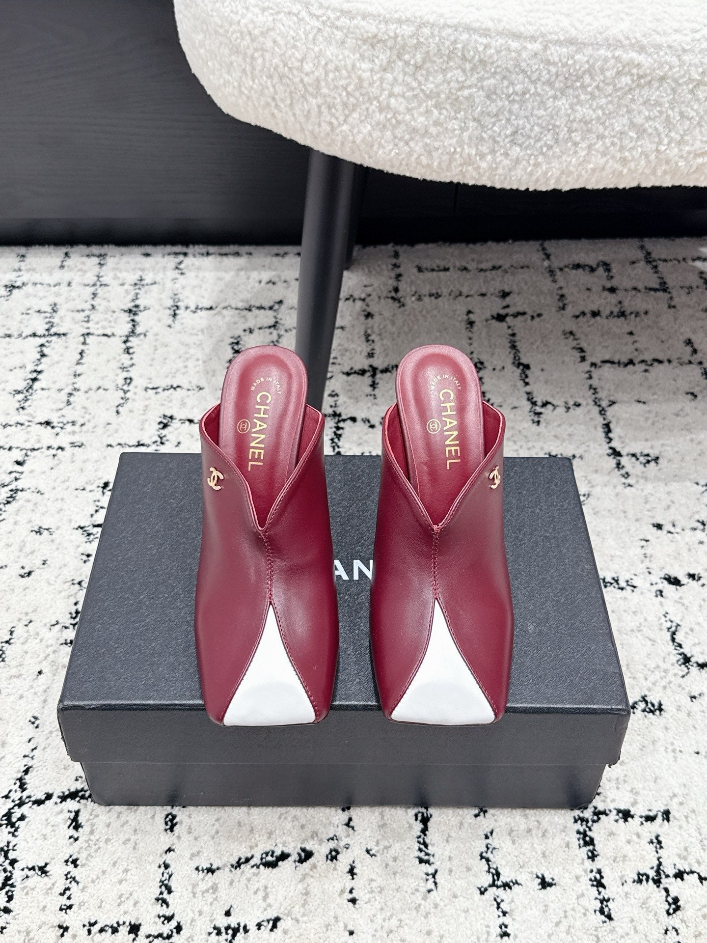 CC 26s Square Toe High Heels 9.5cm Burgundy White Sheepskin 880458