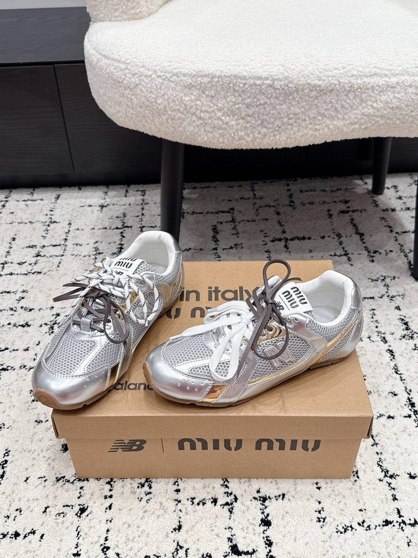 Miu 530 Casual Sneaker Sliver Mesh Metalic Leather 880614