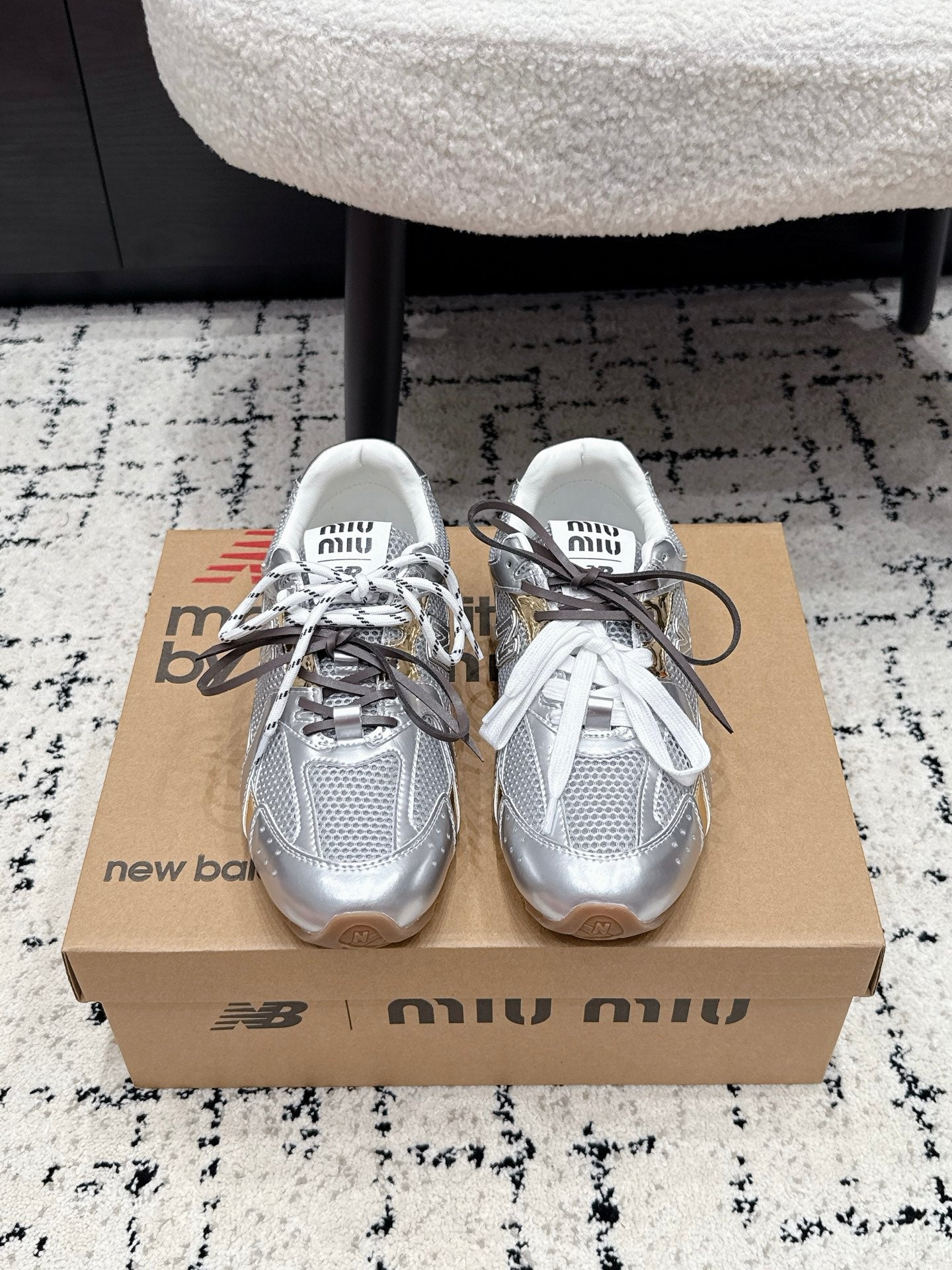 Miu 530 Casual Sneaker Sliver Mesh Metalic Leather 880614