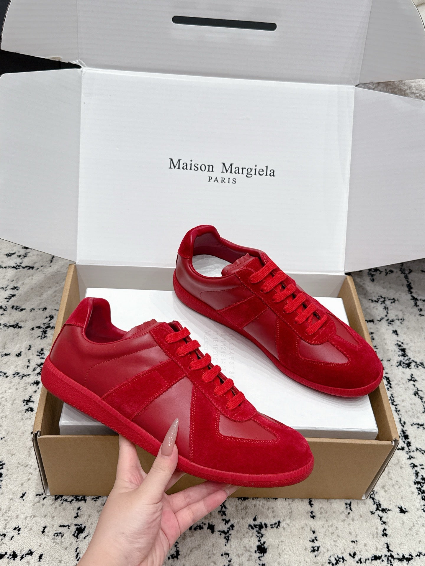 MM6 Replica Casual Sneaker Red Sheepskin Suede 881185