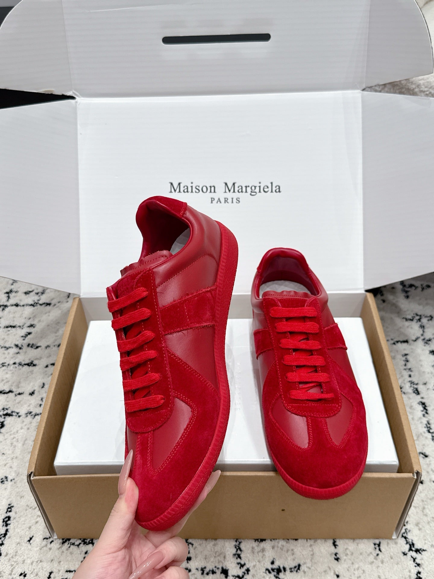 MM6 Replica Casual Sneaker Red Sheepskin Suede 881185