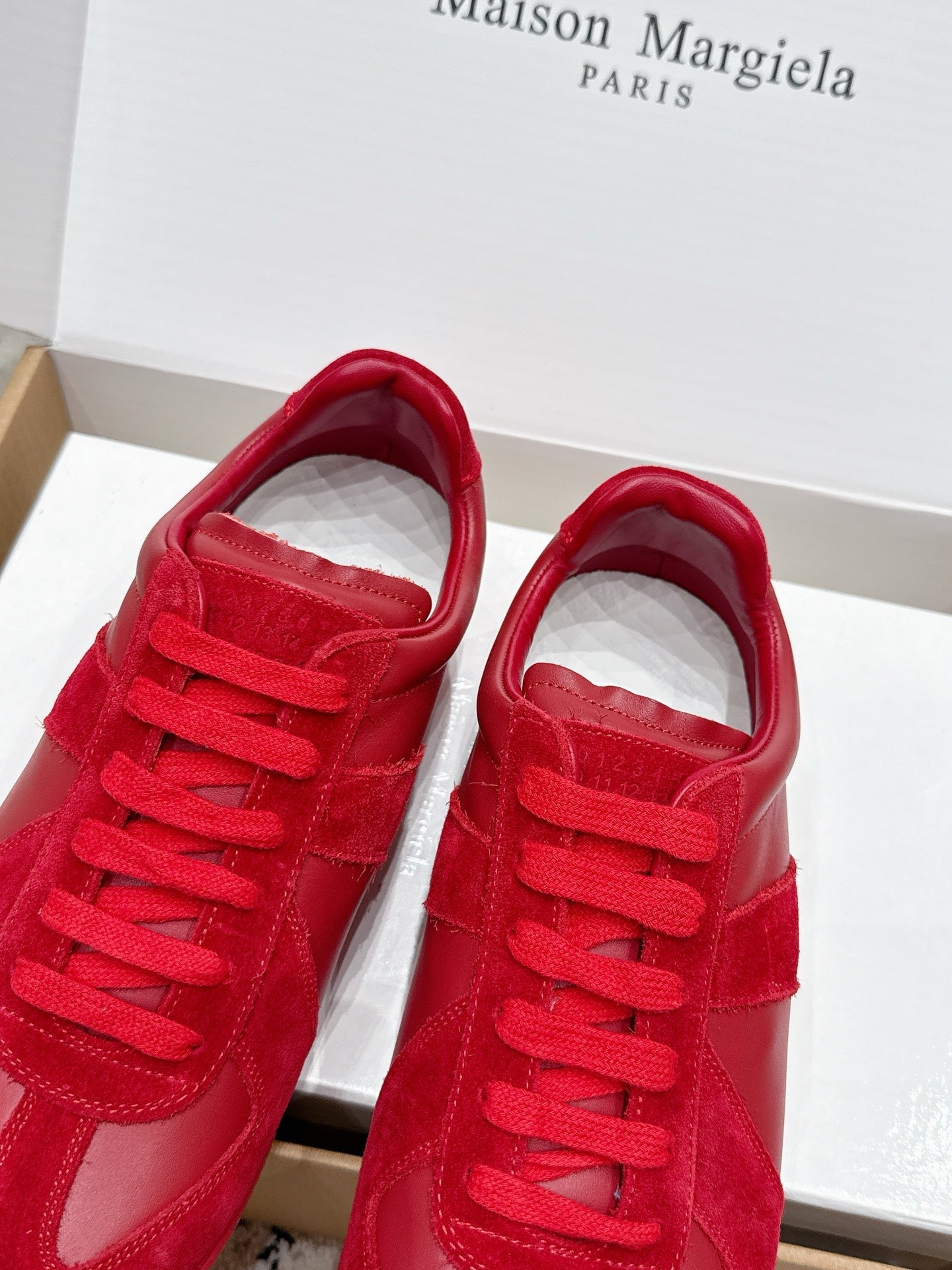 MM6 Replica Casual Sneaker Red Sheepskin Suede 881185