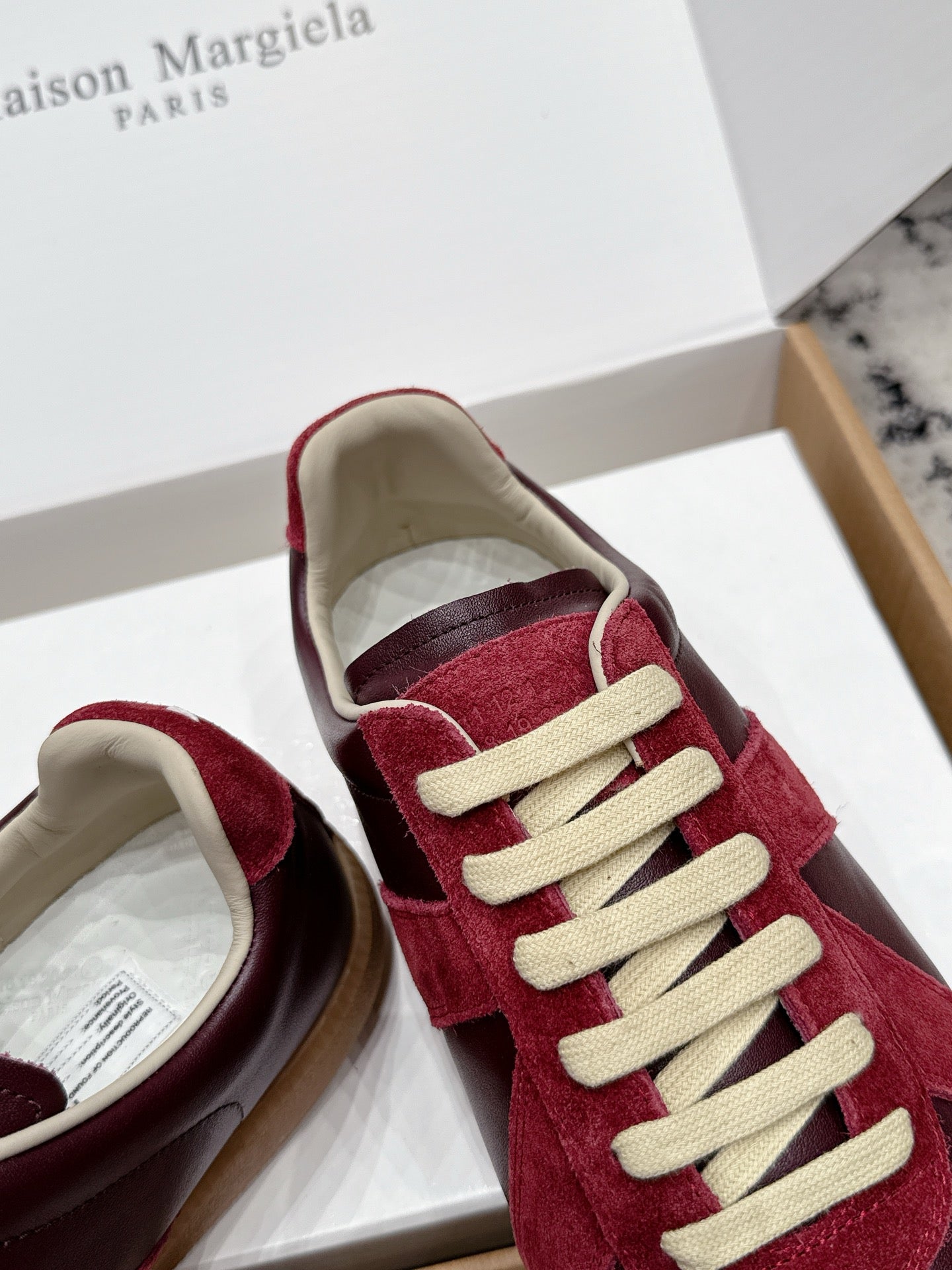 MM6 Replica Casual Sneaker Red Burgundy Sheepskin Suede 881196