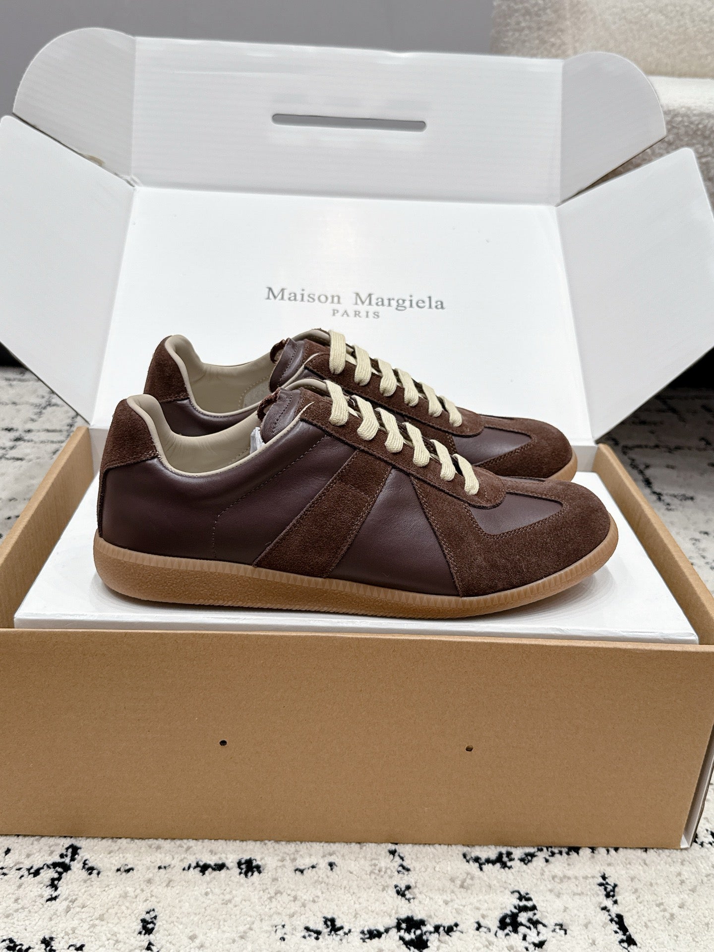 MM6 Replica Casual Sneaker Coffee Sheepskin Suede 881197