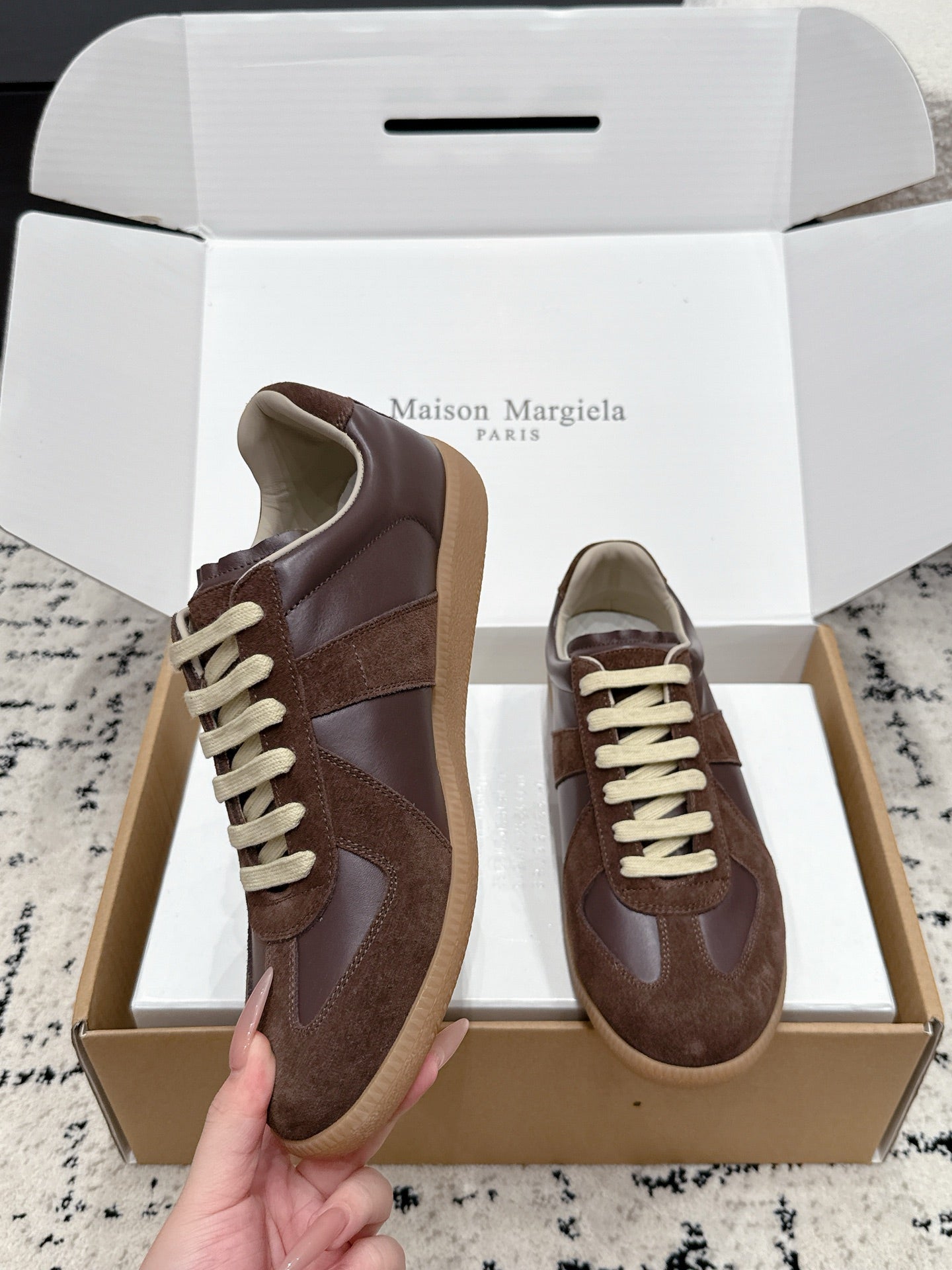 MM6 Replica Casual Sneaker Coffee Sheepskin Suede 881197