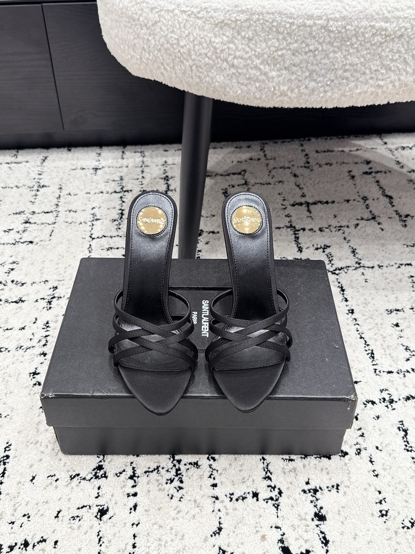 YSL Kate Mule 10.5cm Black Satin 847146