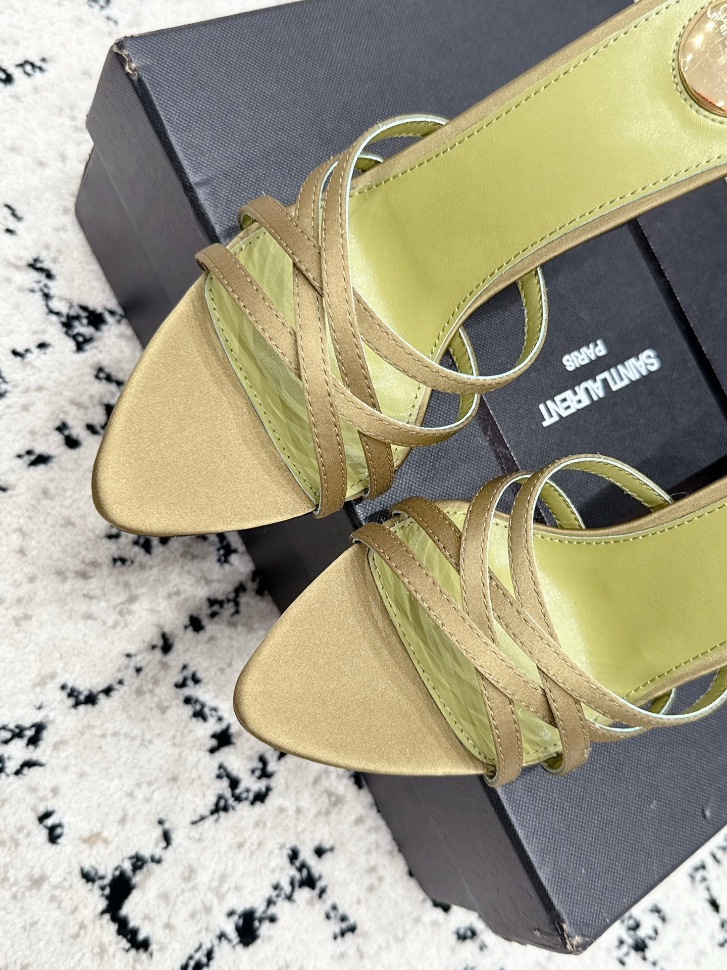 YSL Kate Mule 10.5cm Olive Satin 847147