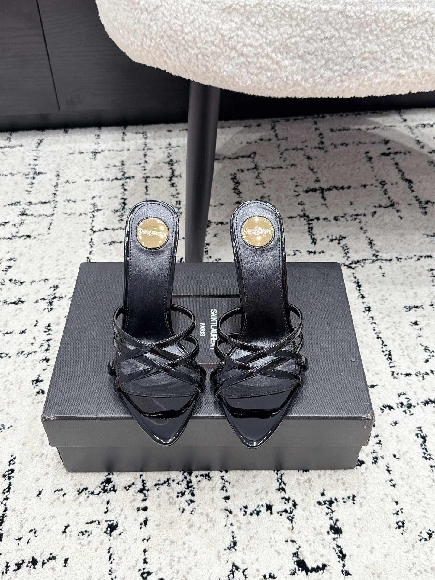 YSL Kate Mule 10.5cm Black Patent Leather 847149