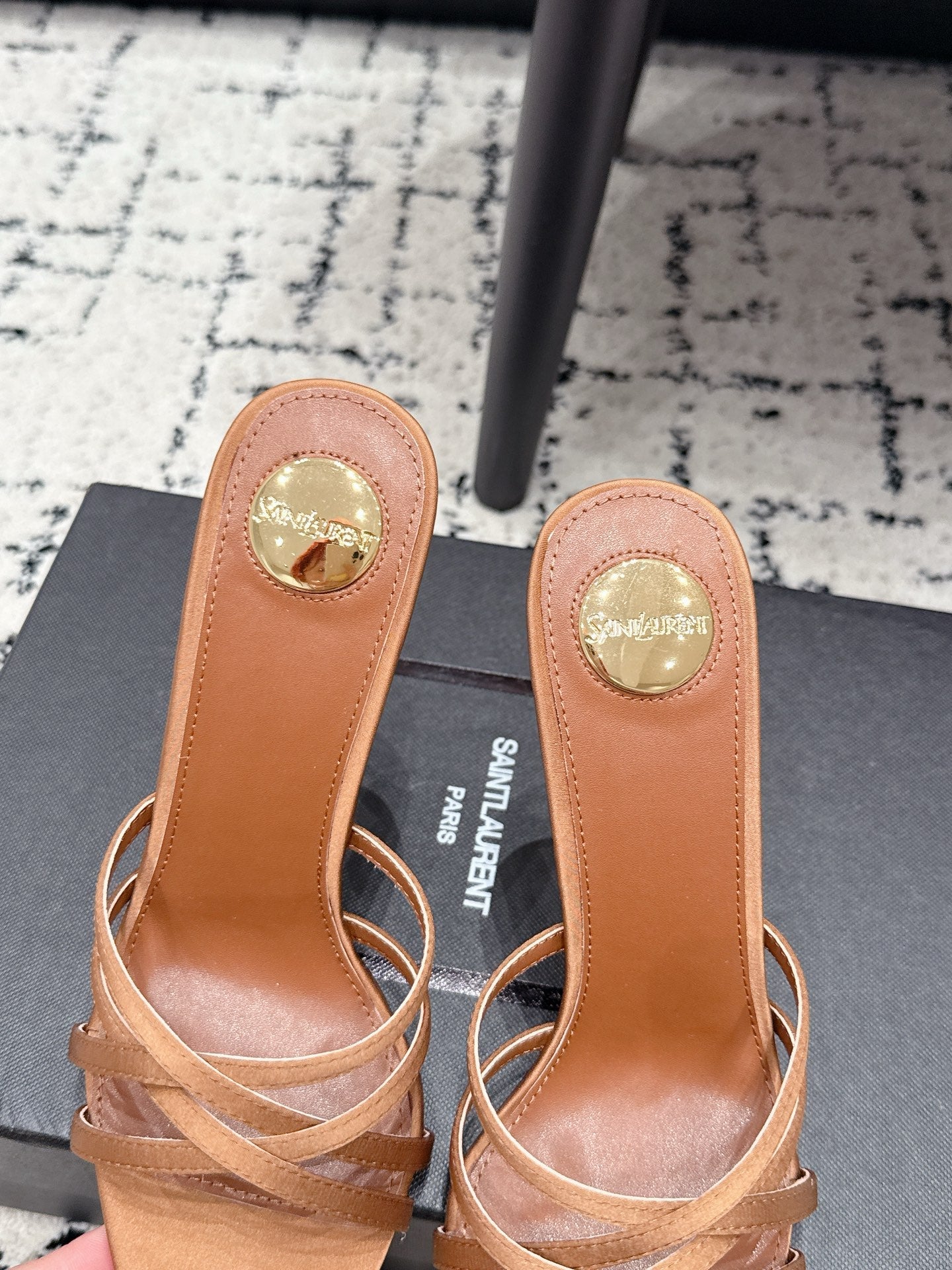 YSL Kate Mule 10.5cm Brown Satin 847150