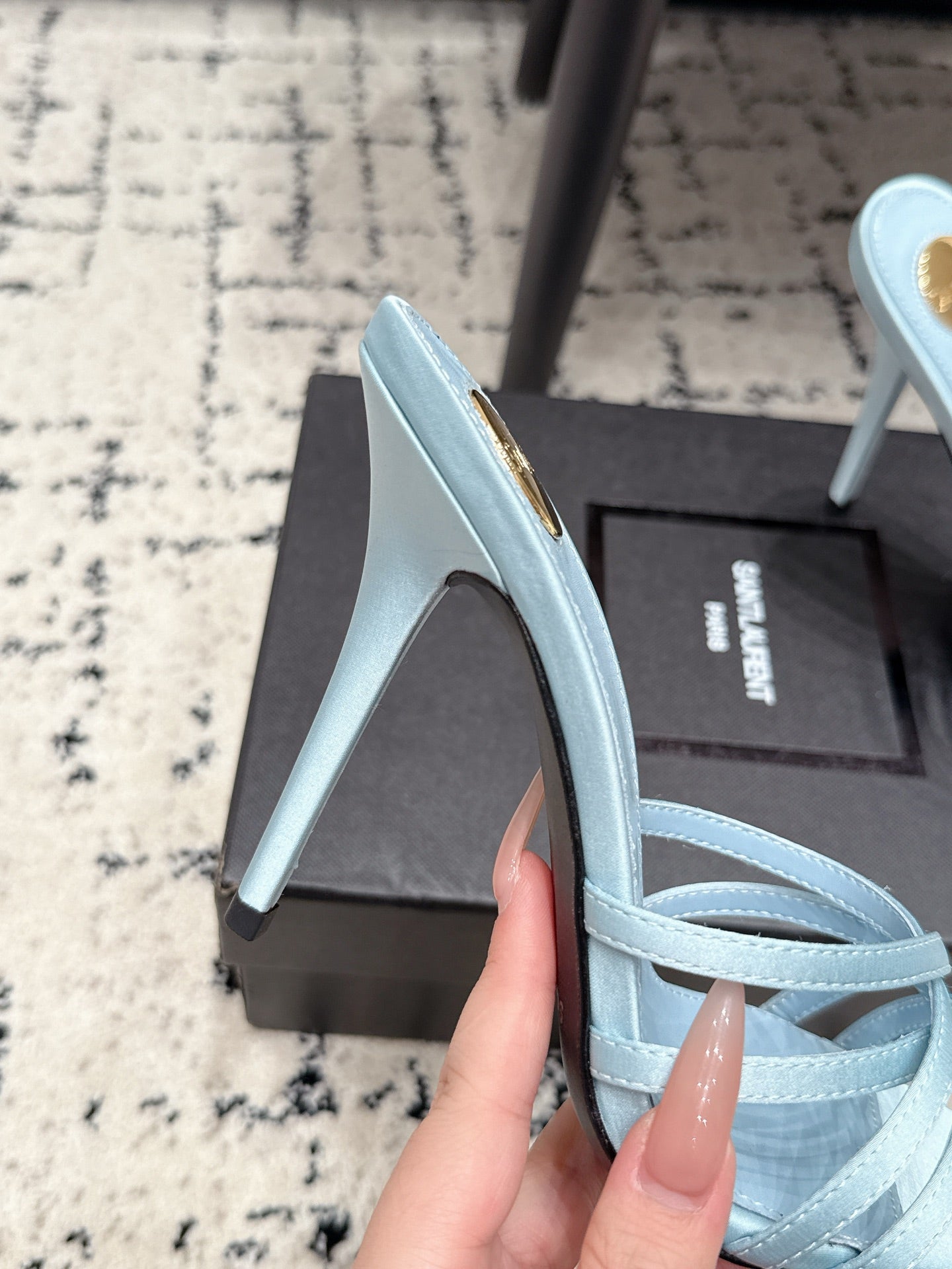 YSL Kate Mule 10.5cm Light Blue Satin 847151
