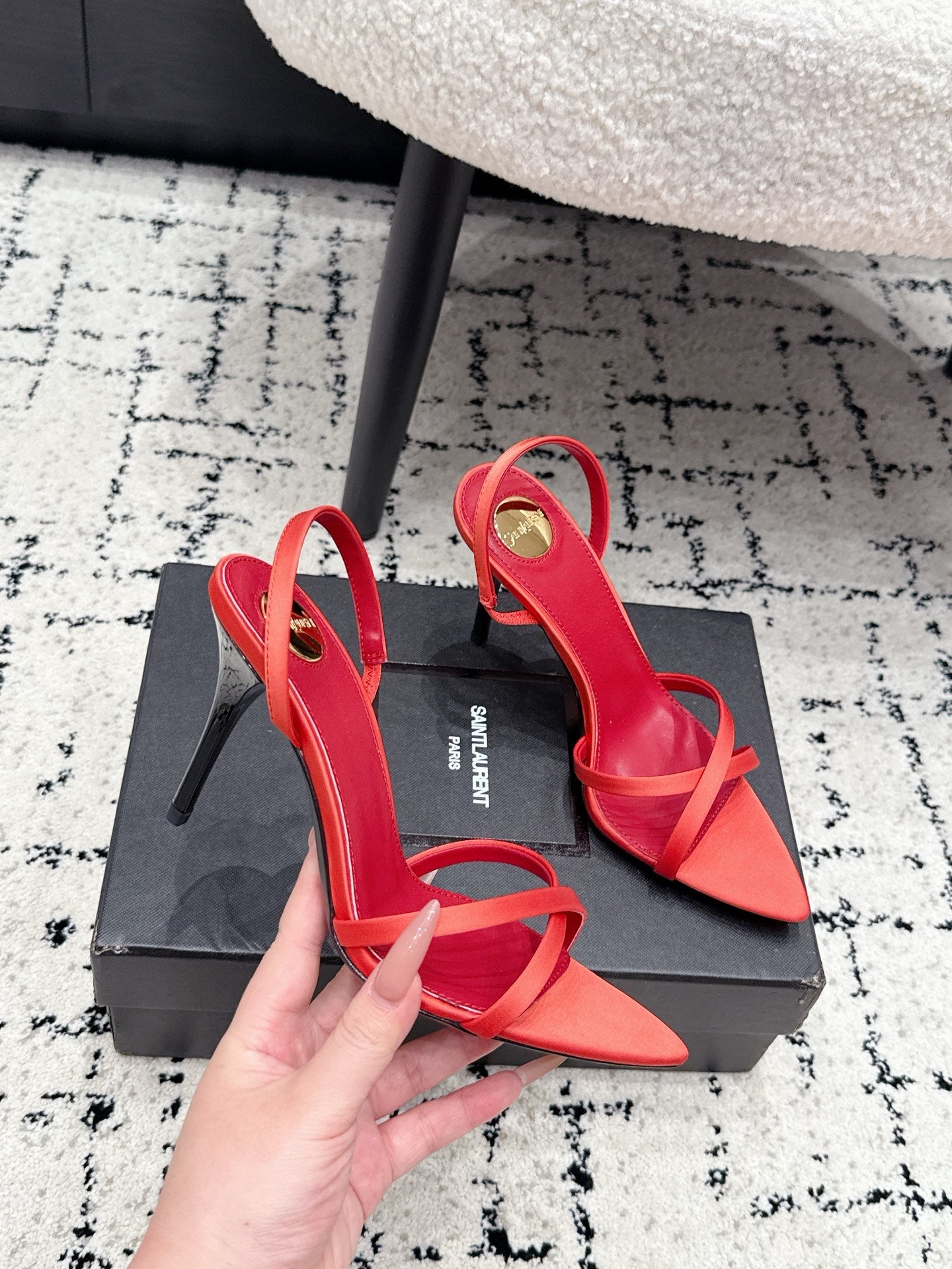 YSL Kirat Sandal 9.5cm Red Satin 847152