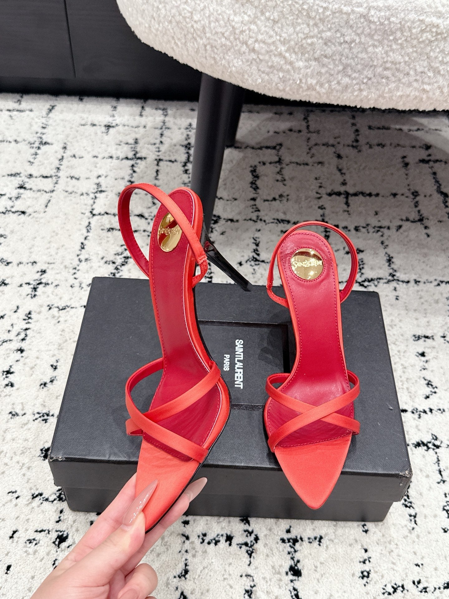 YSL Kirat Sandal 9.5cm Red Satin 847152