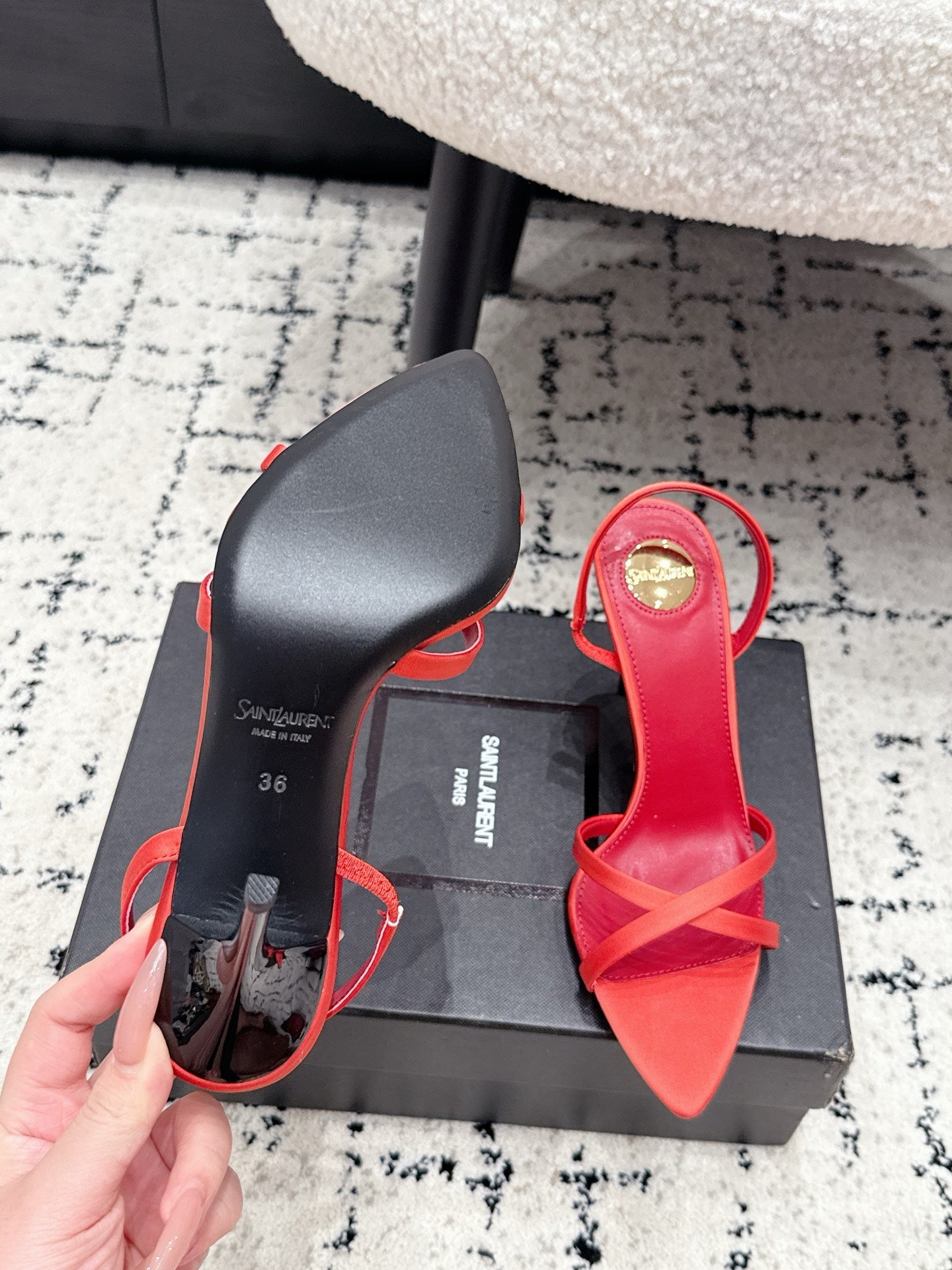 YSL Kirat Sandal 9.5cm Red Satin 847152