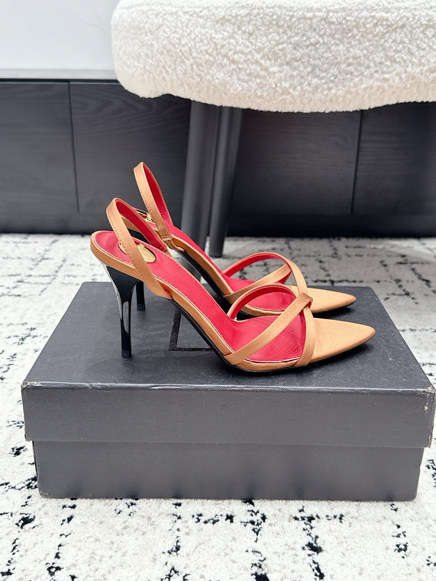 YSL Kirat Sandal 9.5cm Brown Satin 847153