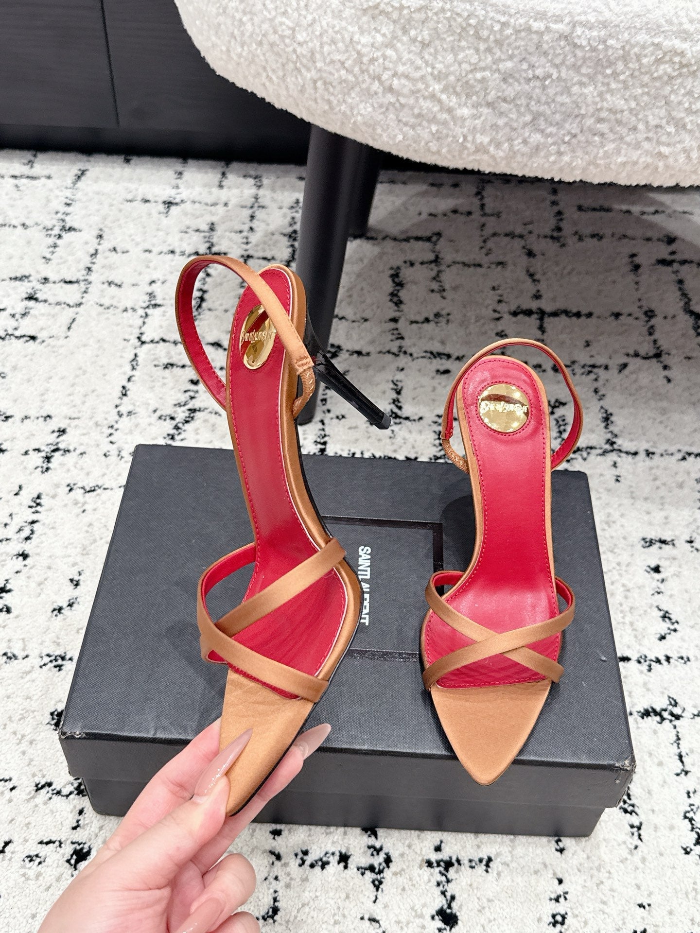 YSL Kirat Sandal 9.5cm Brown Satin 847153