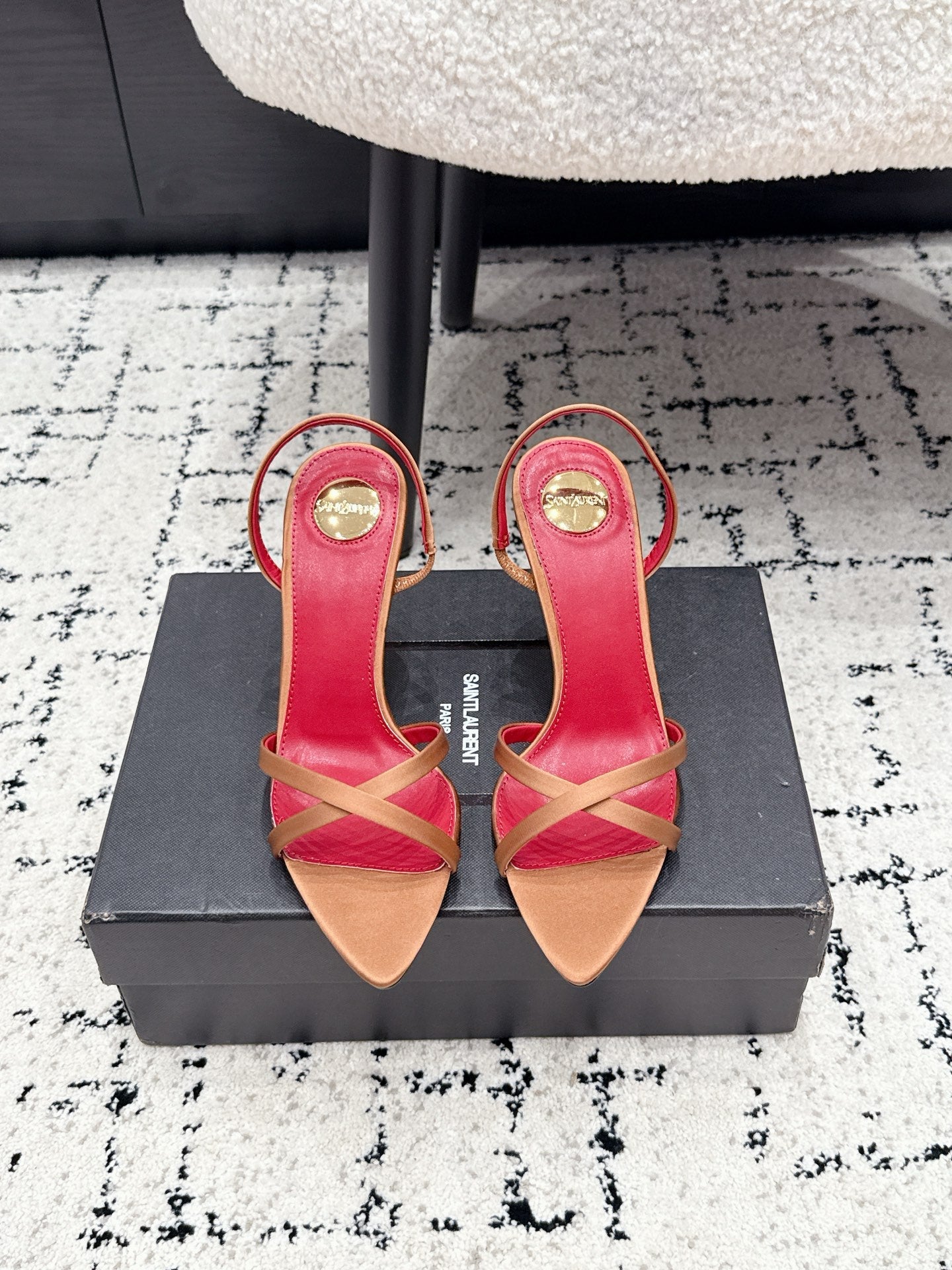 YSL Kirat Sandal 9.5cm Brown Satin 847153