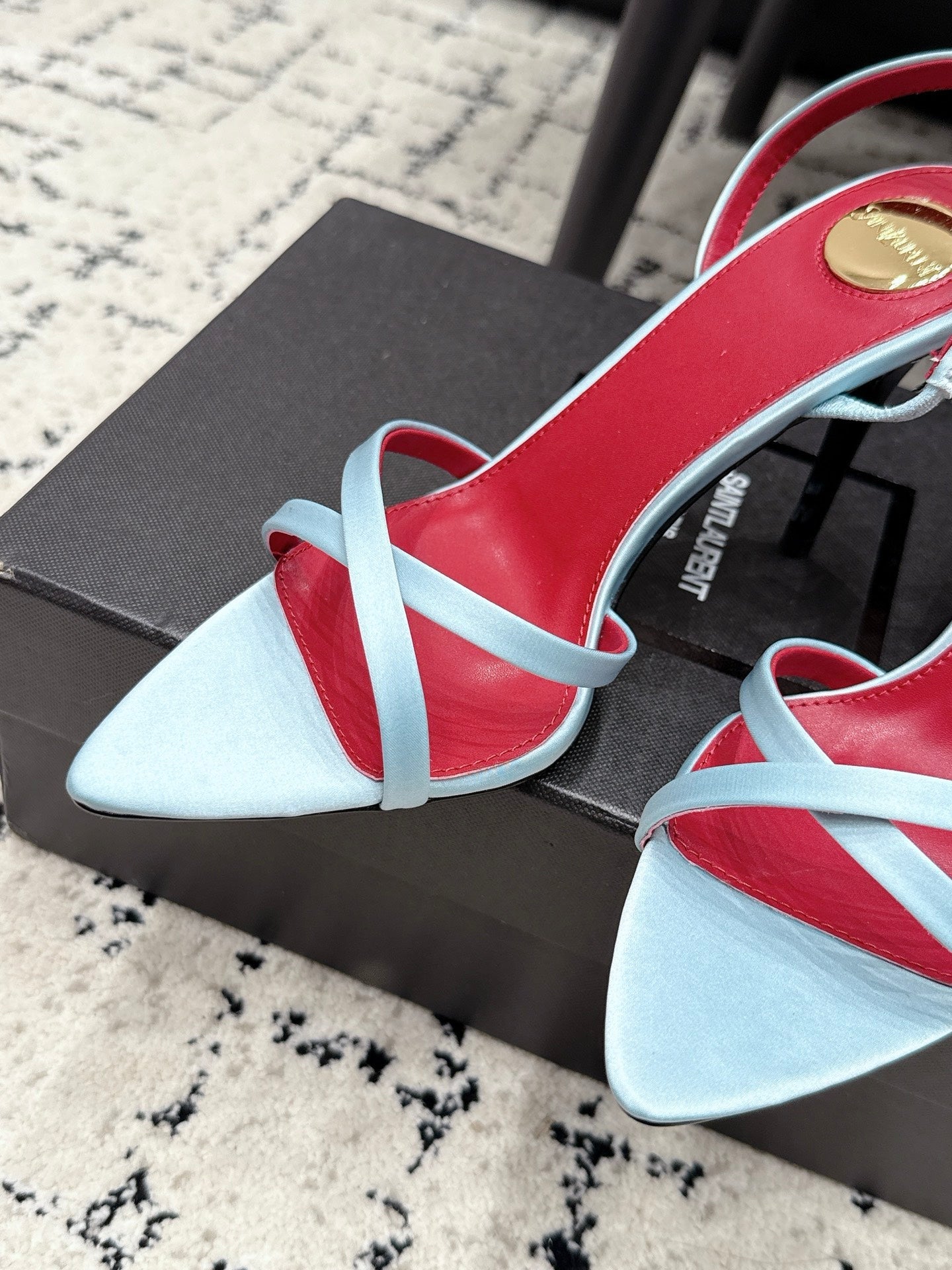YSL Kirat Sandal 9.5cm Light Blue Satin 847158