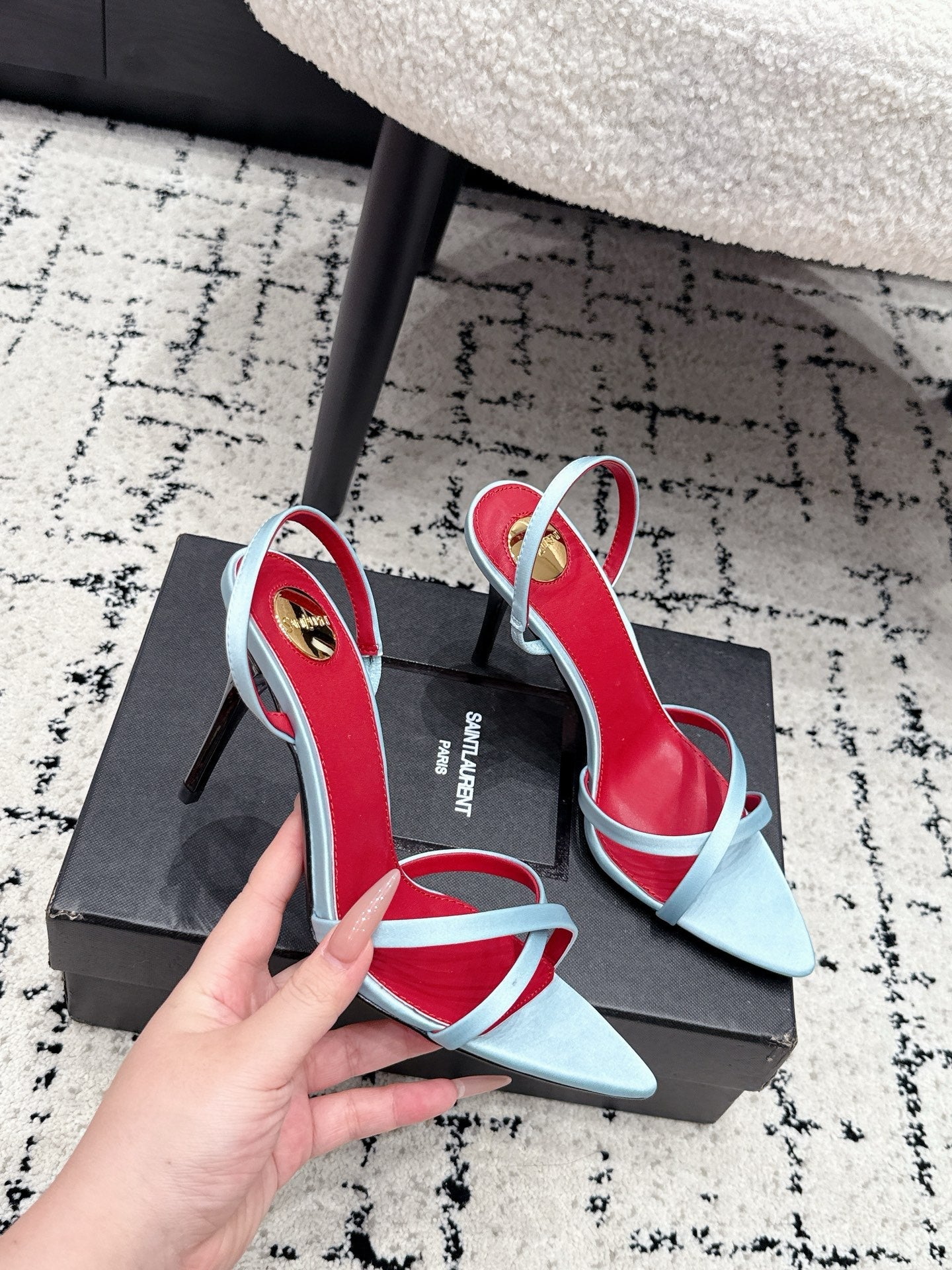 YSL Kirat Sandal 9.5cm Light Blue Satin 847158