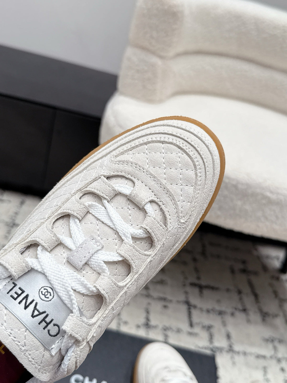 Chanel 26s Quilted Sneakers In White Suede