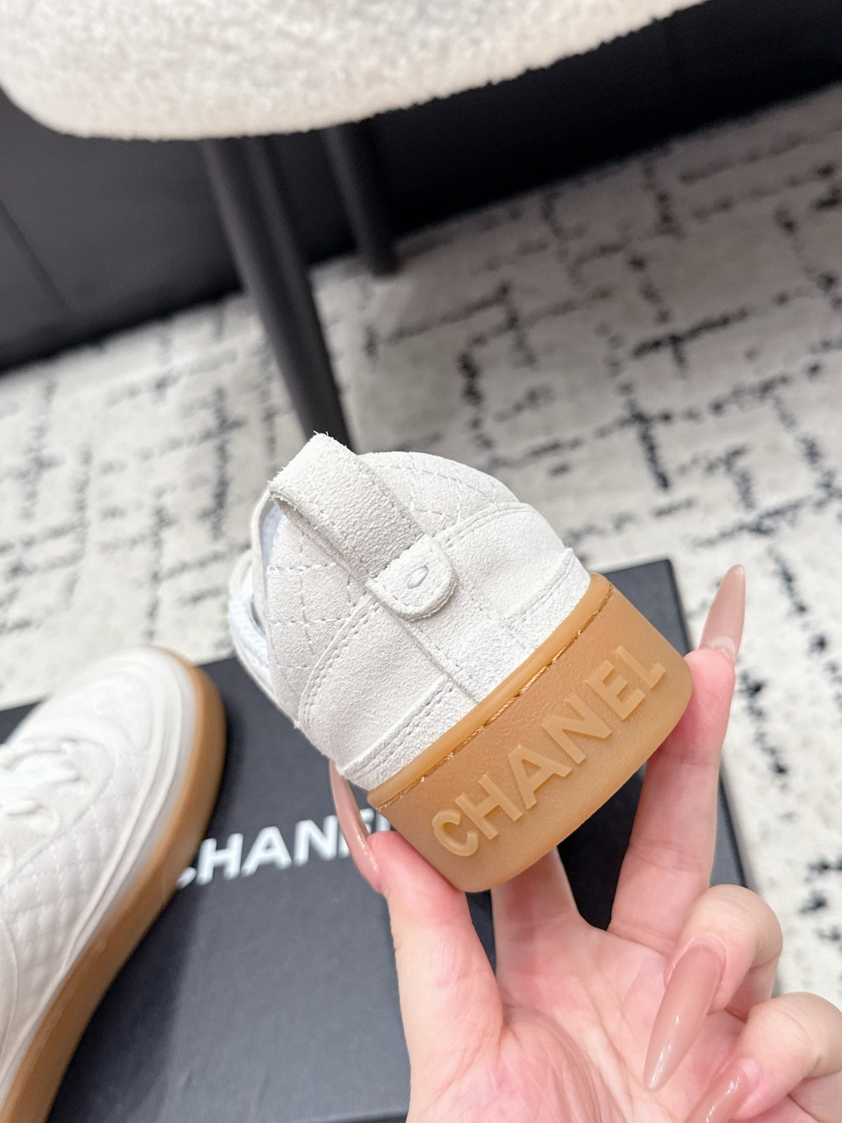 Chanel 26s Quilted Sneakers In White Suede