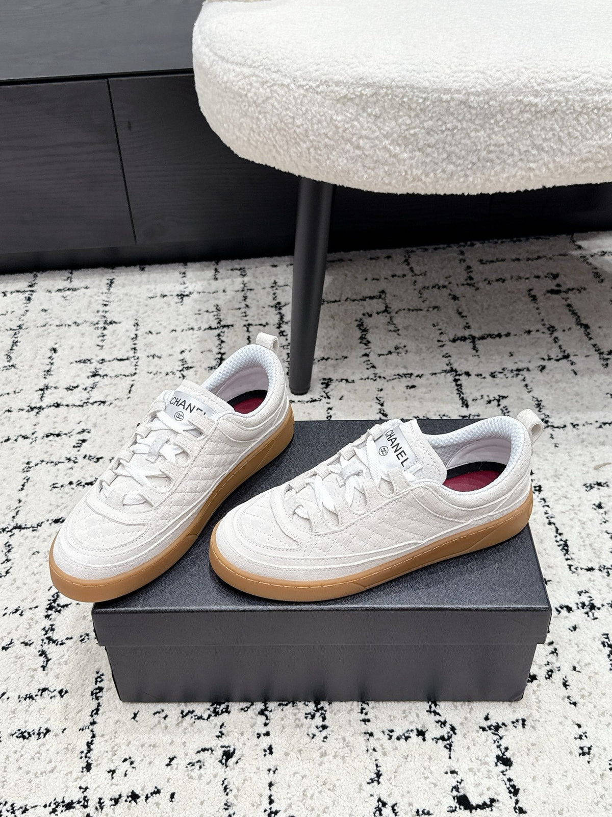 Chanel 26s Quilted Sneakers In White Suede