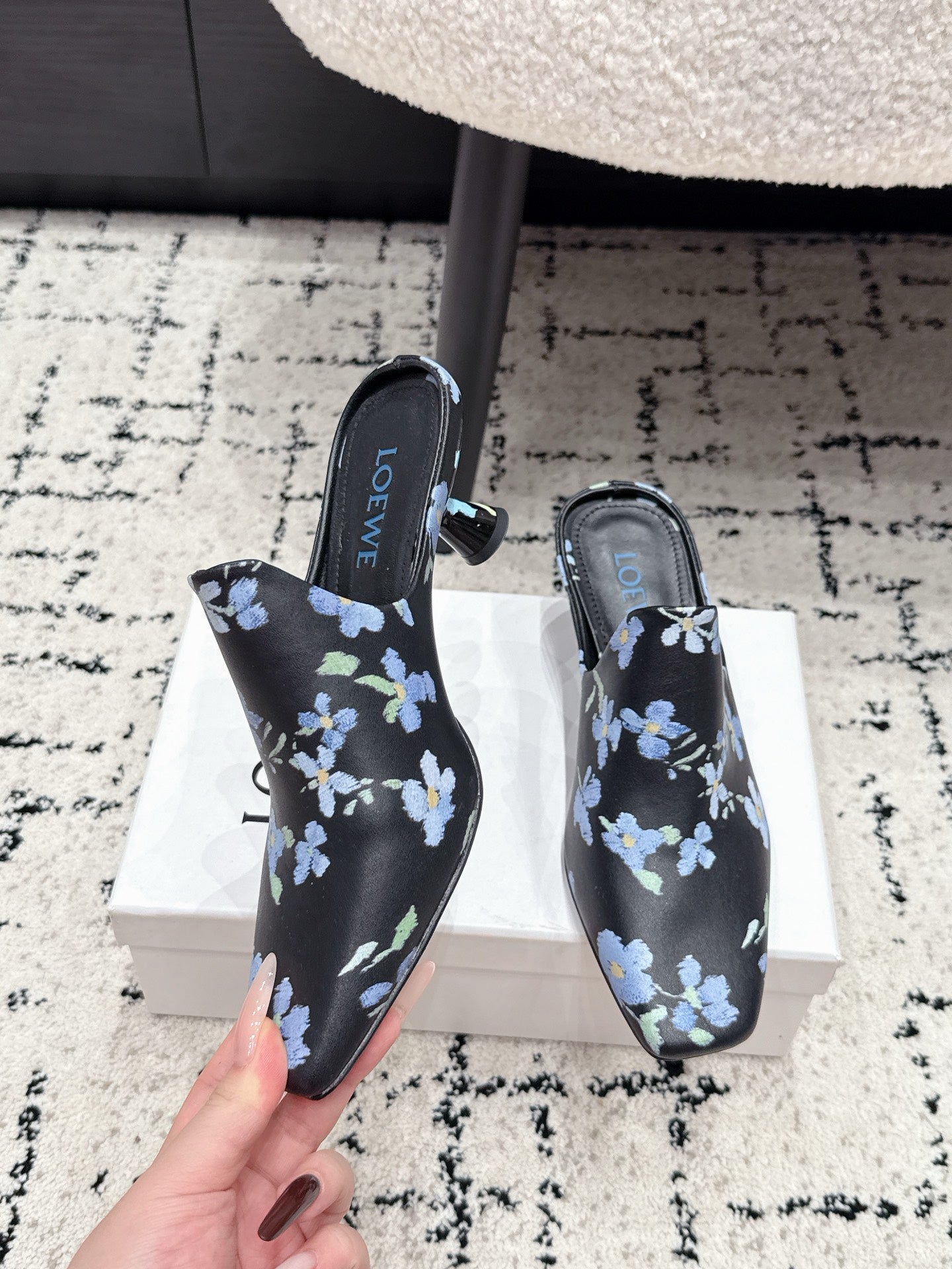 Loewe Emily Mule Black Printed Lambskin 880828