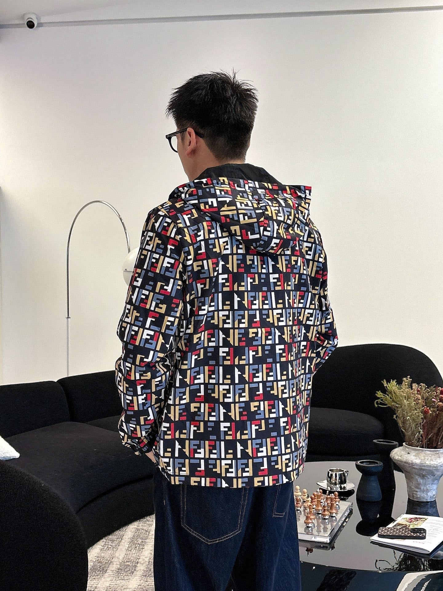 Fendi Men’s Patterned Hooded Jacket Multicolor Nylon Fabric