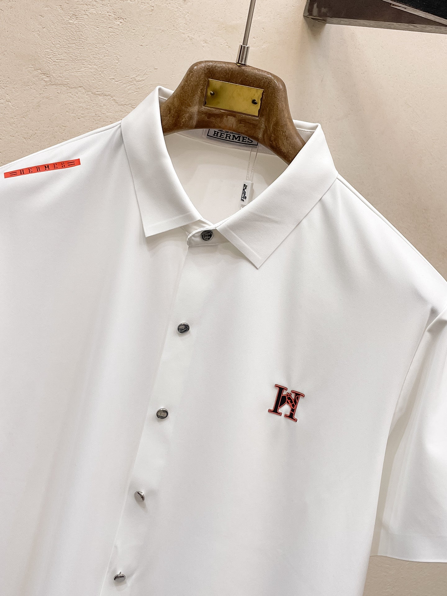 HM Men Short-Sleeve Polo Shirt White Silk