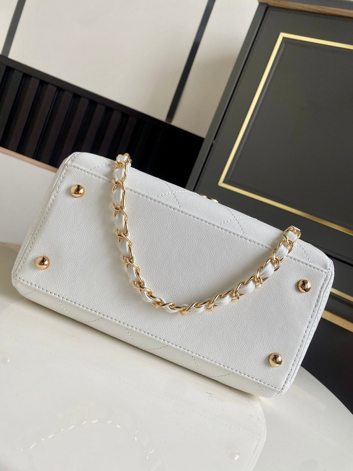 Chanel 26s Quilted Small Shopping Tote 25 In White Caviar Calfskin Gold Hardware
