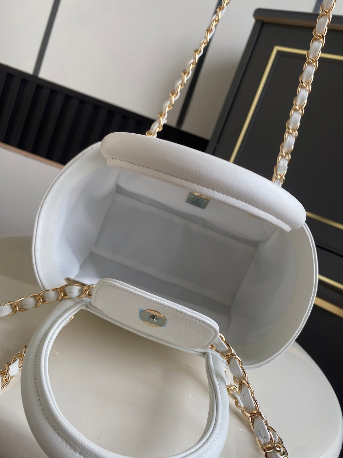 Chanel 26s Quilted Small Shopping Tote 25 In White Caviar Calfskin Gold Hardware