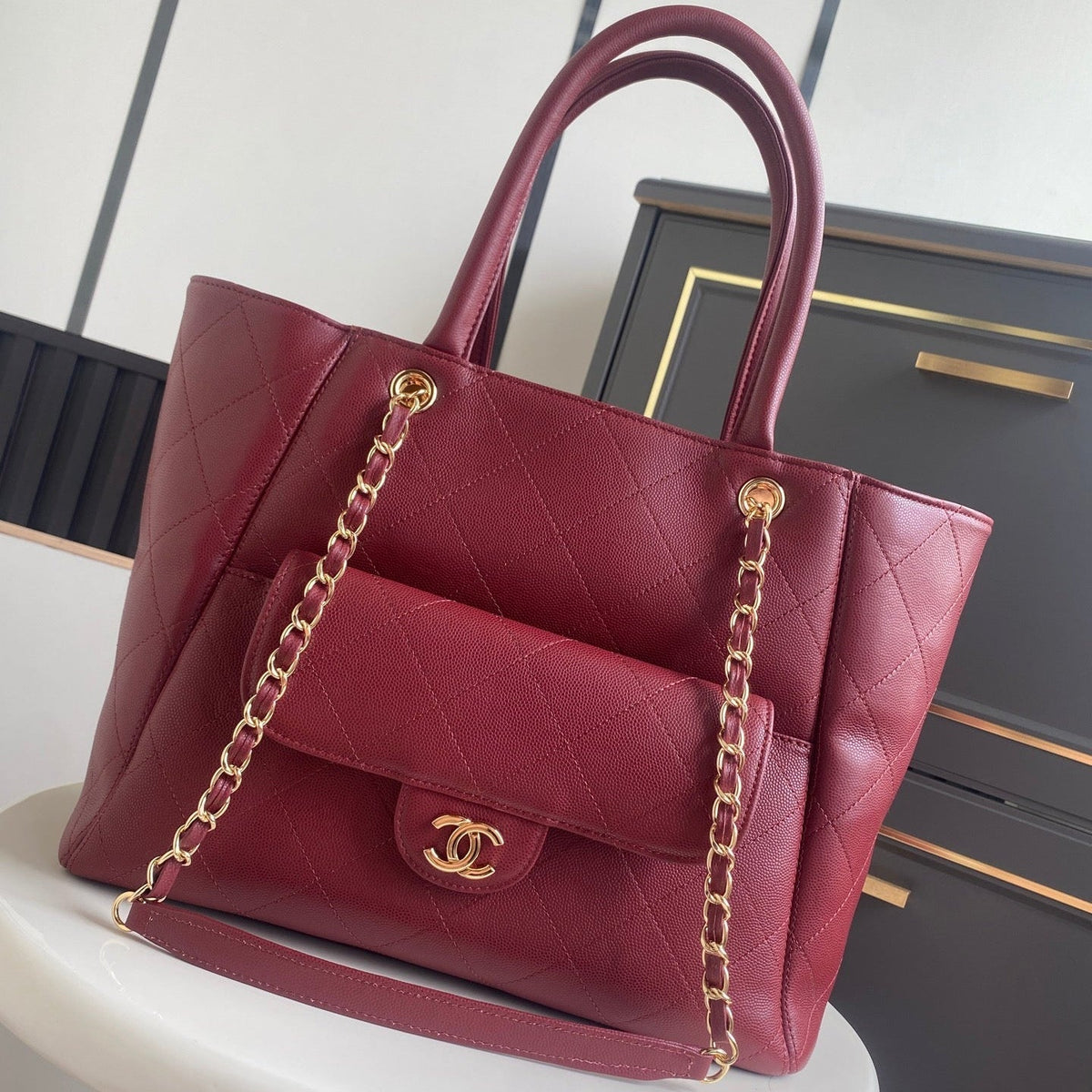 Chanel 26s Quilted Chanel 26s Quilted Large Shopping Tote 39 In Black Caviar Calfskin Gold Hardware