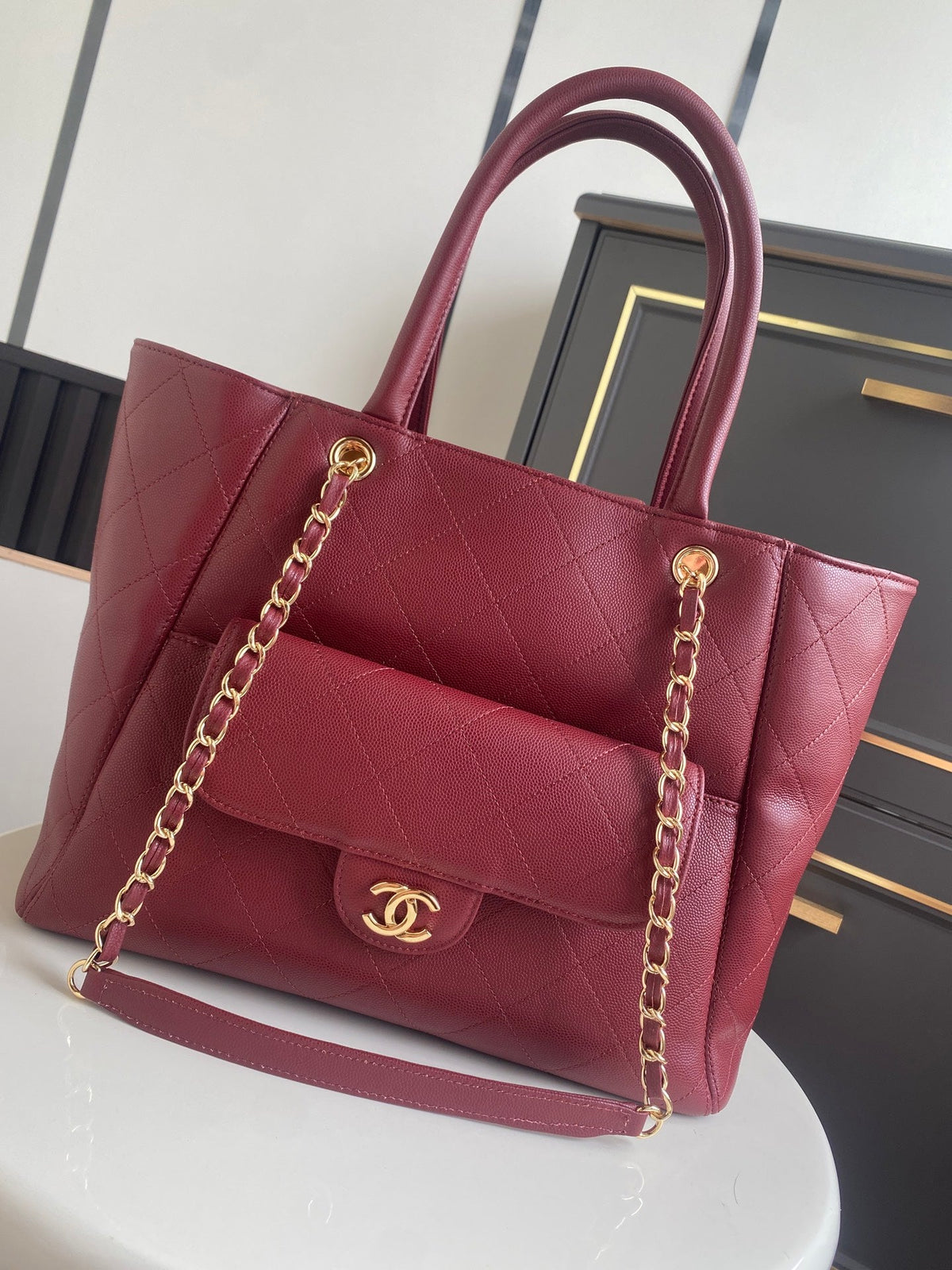 Chanel 26s Quilted Chanel 26s Quilted Large Shopping Tote 39 In Black Caviar Calfskin Gold Hardware