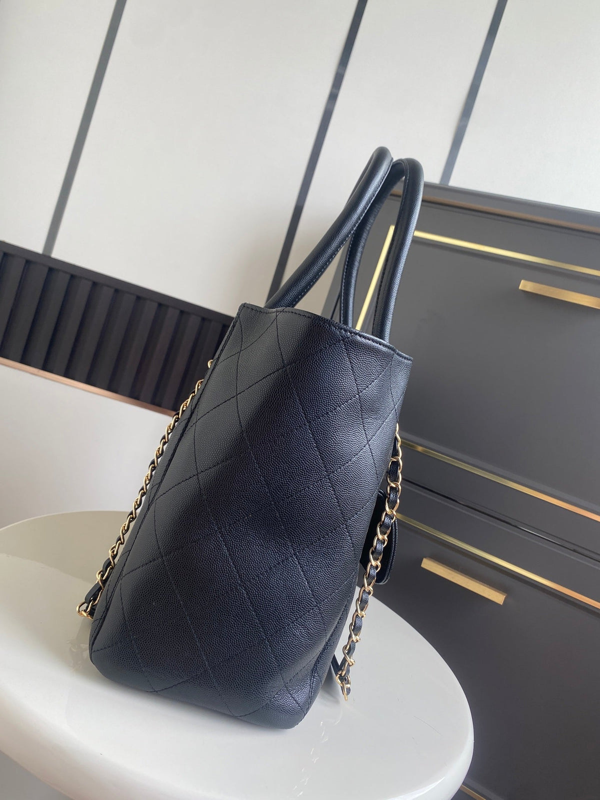 Chanel 26s Quilted Chanel 26s Quilted Large Shopping Tote 39 In navy Caviar Calfskin Gold Hardware