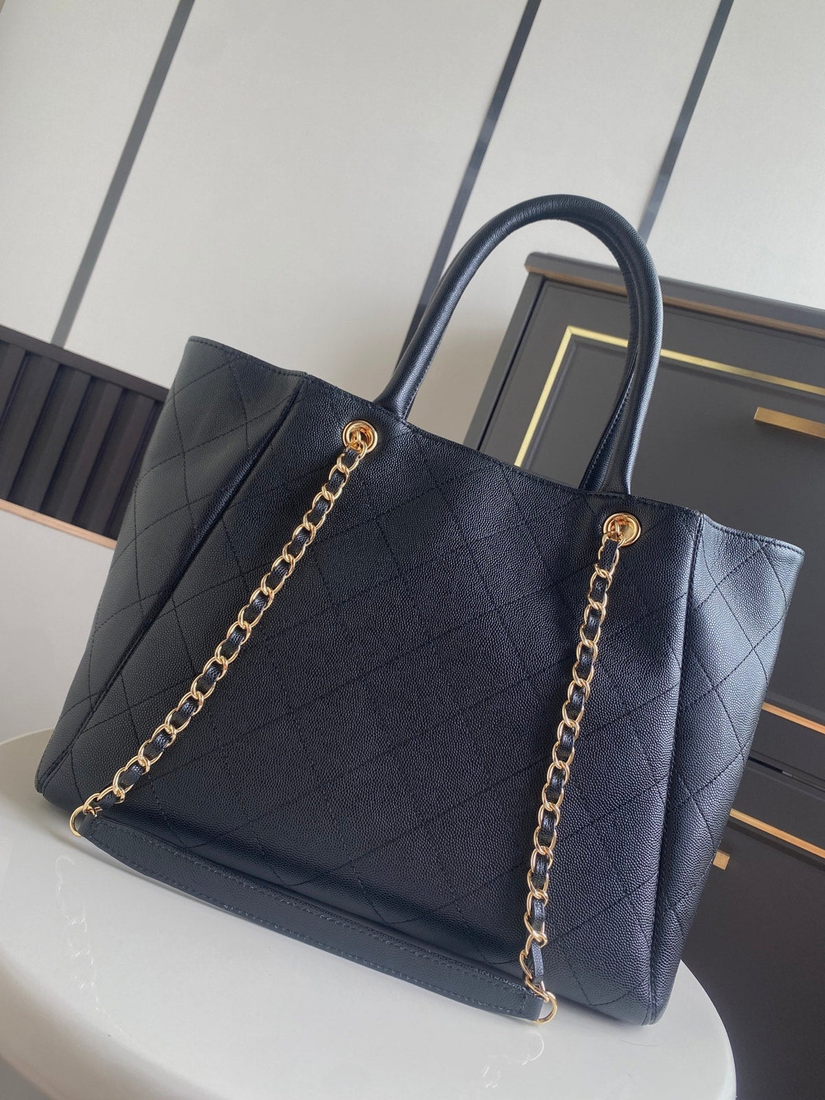 Chanel 26s Quilted Chanel 26s Quilted Large Shopping Tote 39 In navy Caviar Calfskin Gold Hardware