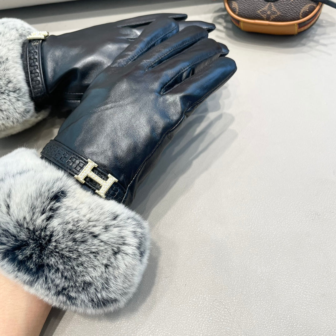 BIG H RABBIT FUR AND LAMBSKIN GLOVES BLACK 353541