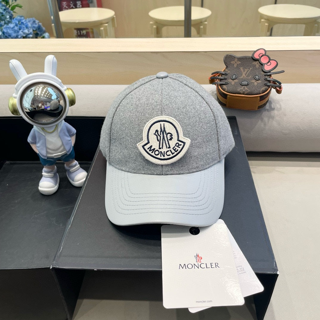 WOOL-TWEED AND LEATHER BASEBALL CAP PALE GRAY 428236