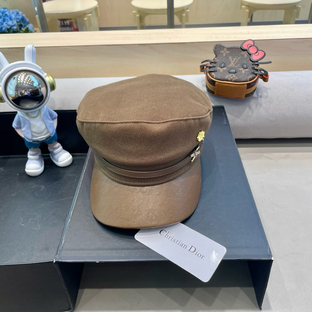 BAKER BOY HAT IN COFFEE BROWN COTTON AND LEATHER 428245