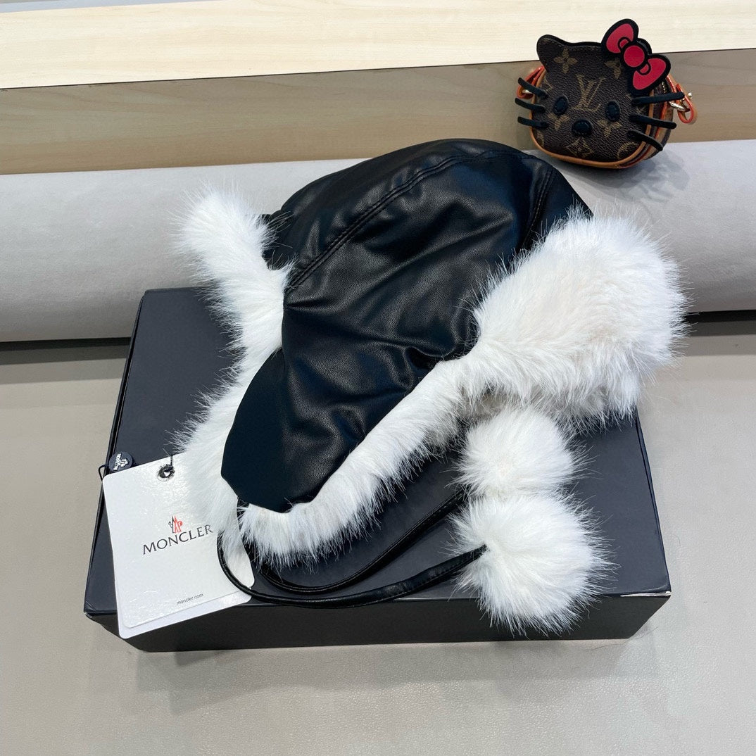 MC 26s Winter Bomber Trapper Hat Black Leather 499298