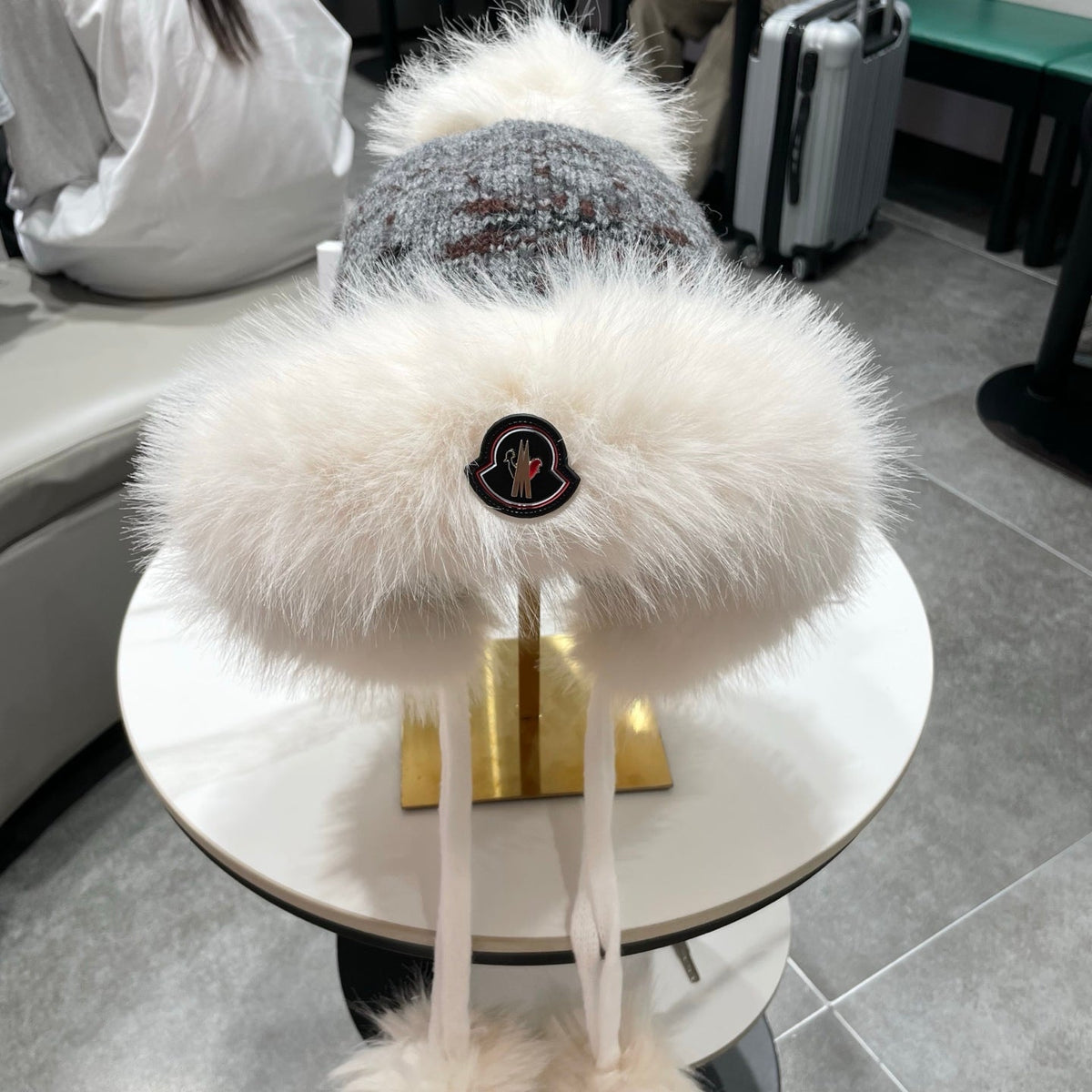 MC 26s Winter Pattern Bomber Trapper Hat Grey Fur 497875