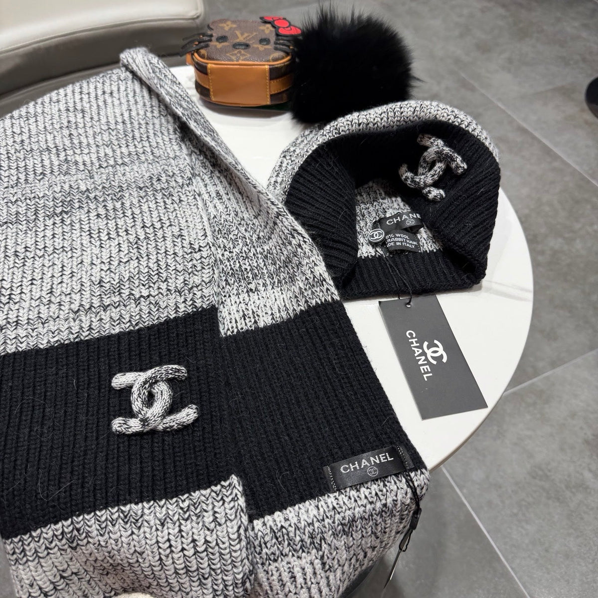 CC 26s Winter Pom Pom Knit Set Black Grey Wool 499286