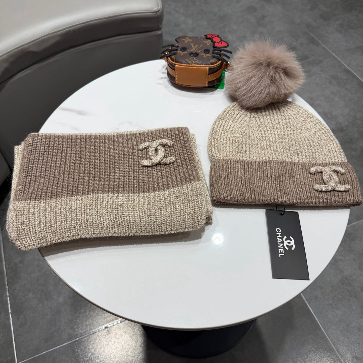 CC 26s Winter Pom Pom Knit Set Beige Brown Wool 499287