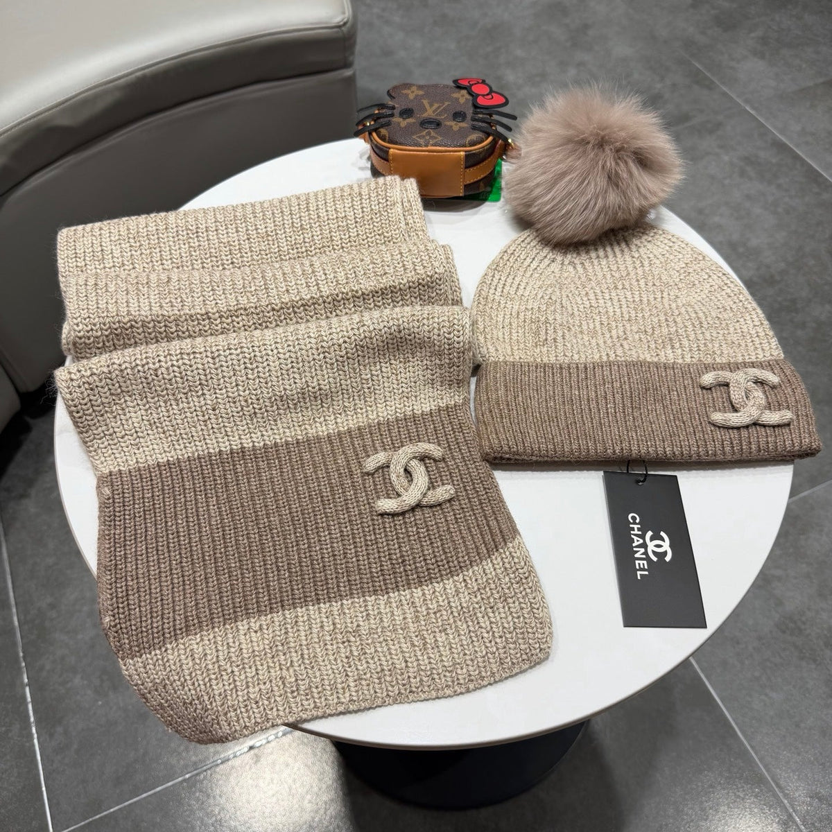 CC 26s Winter Pom Pom Knit Set Beige Brown Wool 499287