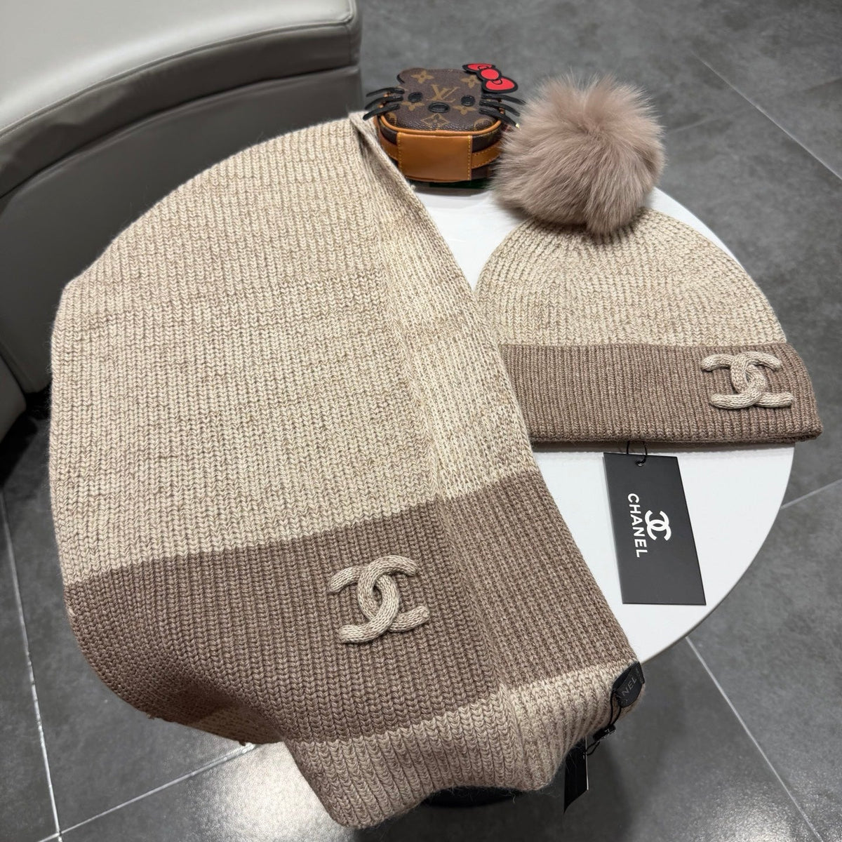 CC 26s Winter Pom Pom Knit Set Beige Brown Wool 499287