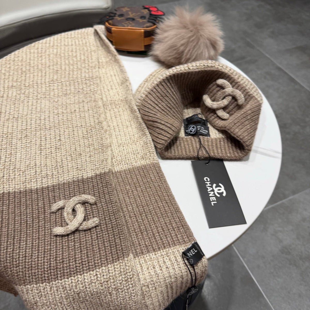 CC 26s Winter Pom Pom Knit Set Beige Brown Wool 499287